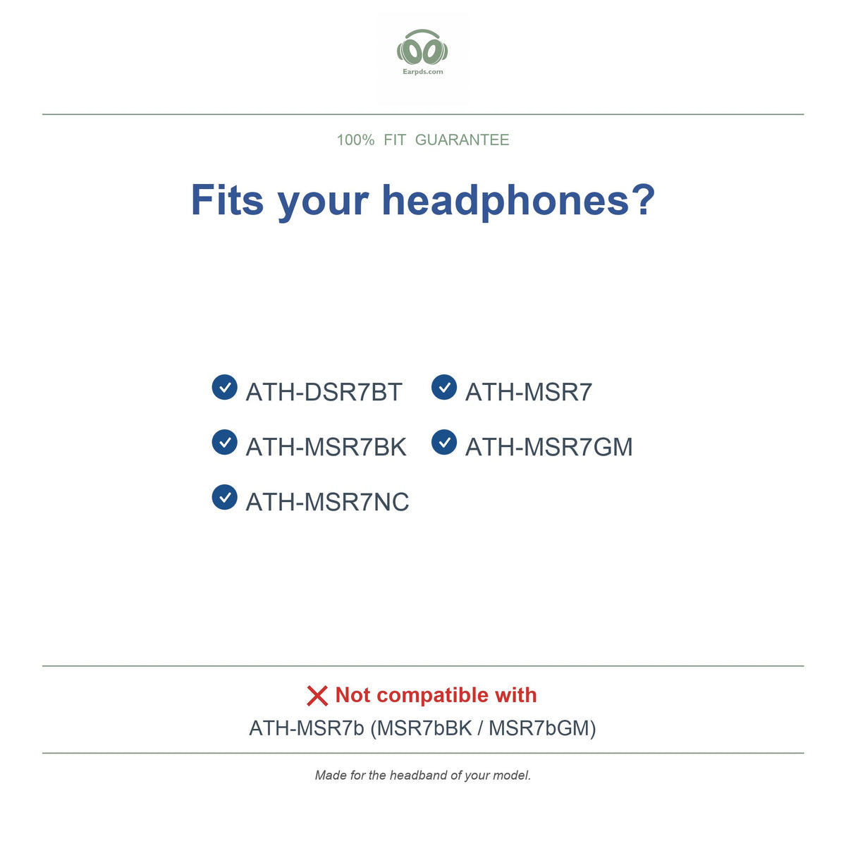 Headband for Audio-Technica ATH-MSR7, compatible models