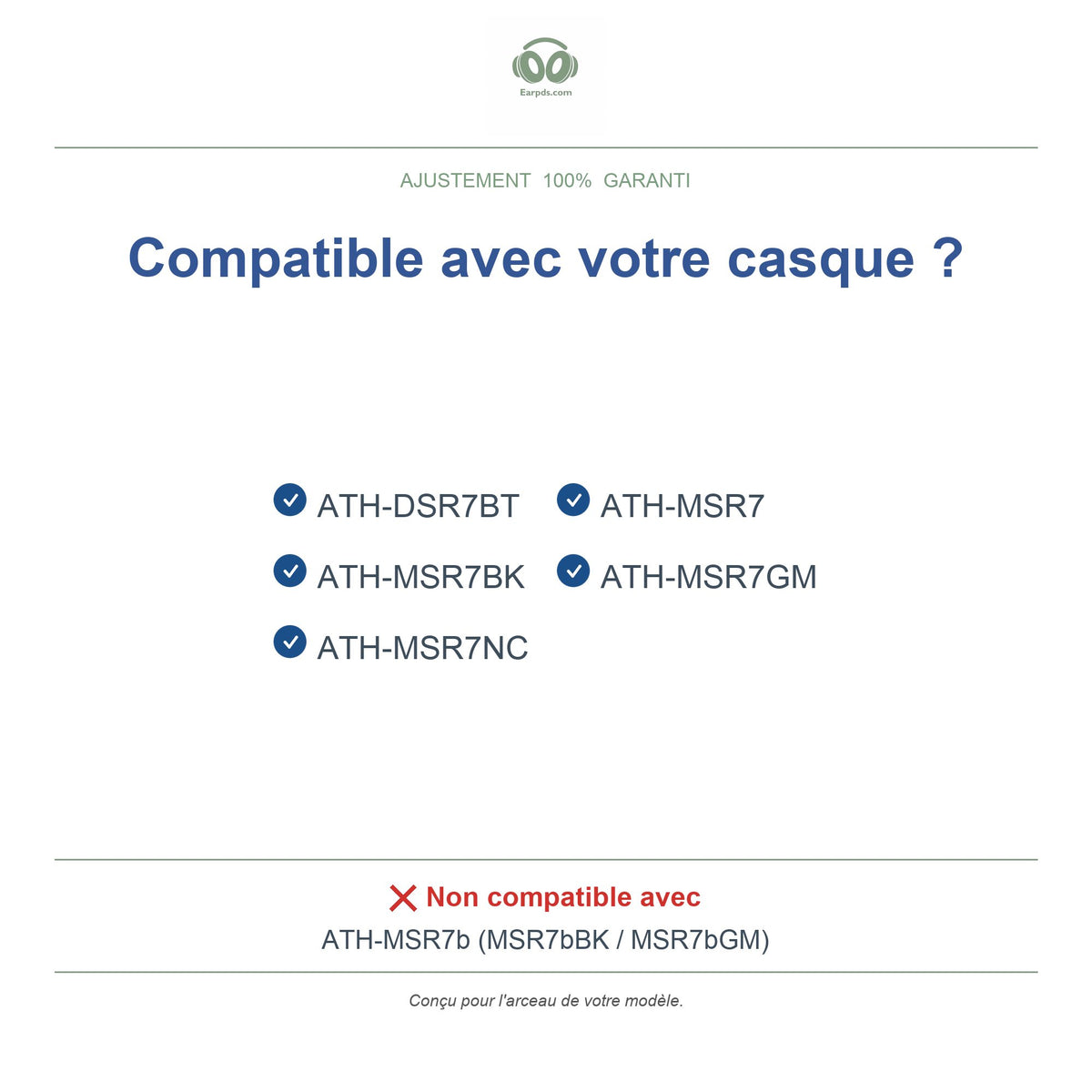 Coussin d'arceau pour Audio-Technica ATH-MSR7, modèles compatibles