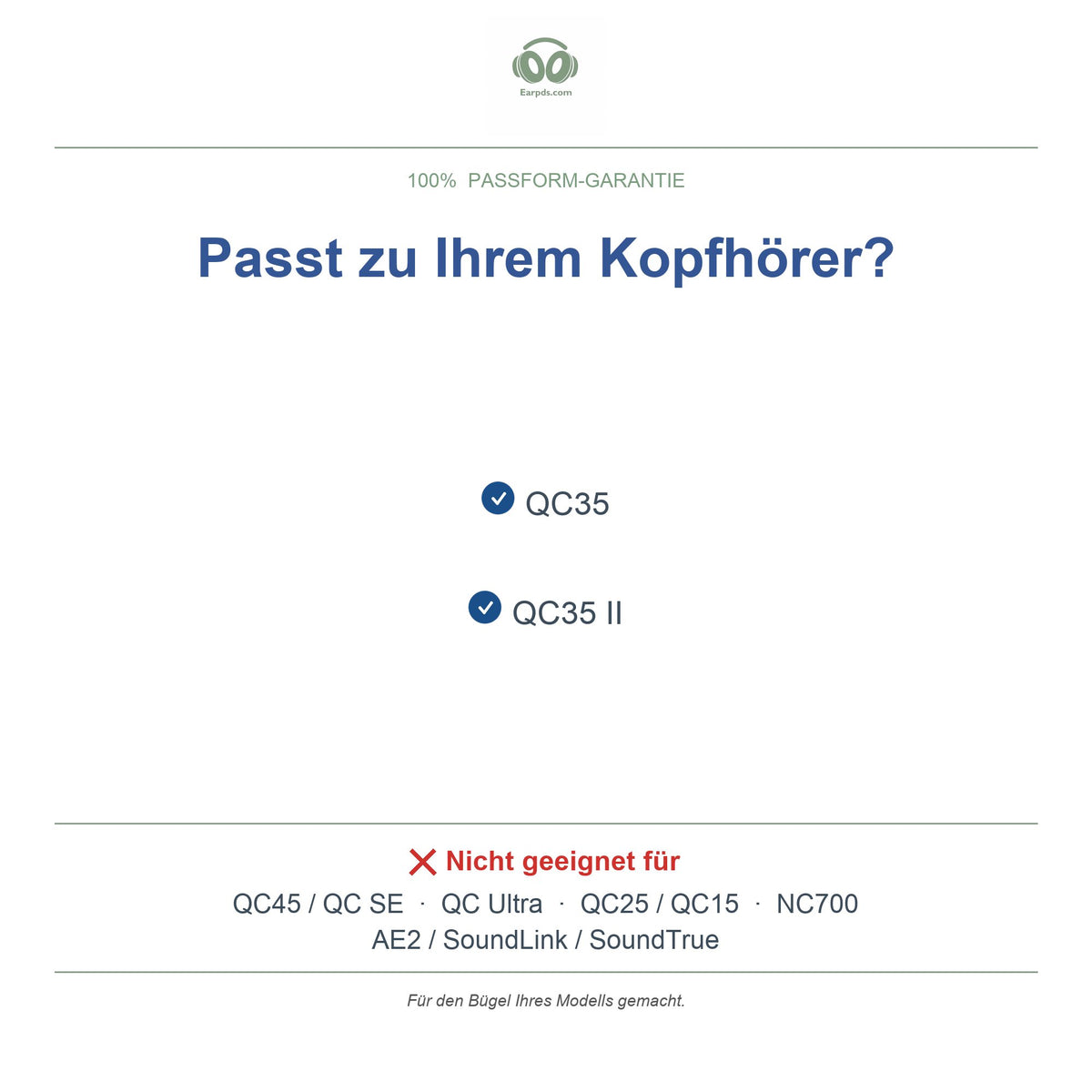 Kopfband für Bose QC35, kompatible Modelle