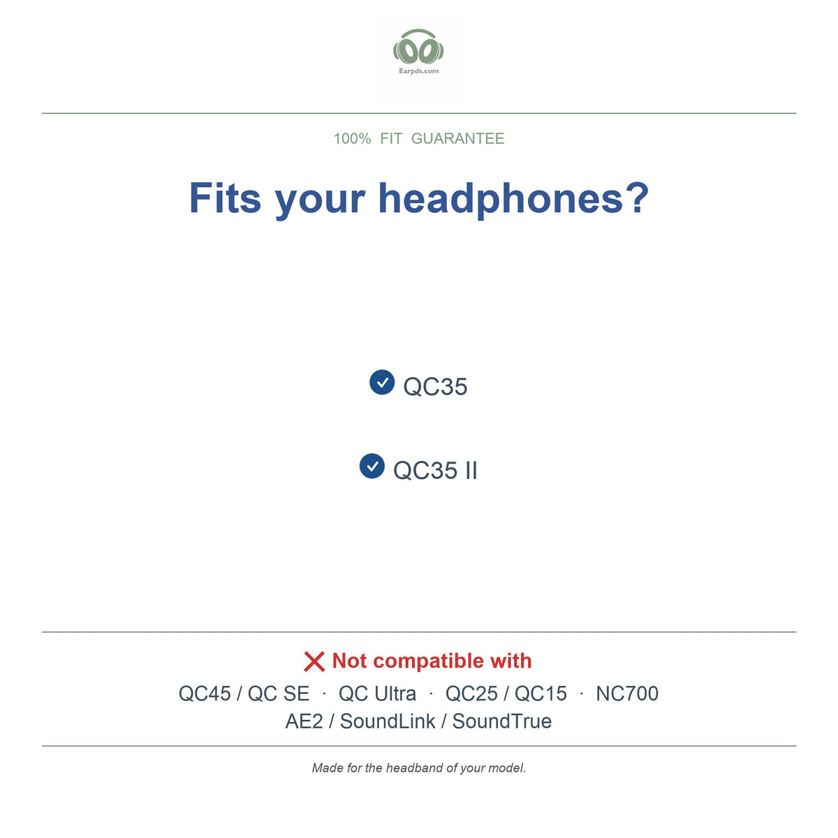 Headband for Bose QC35, compatible models