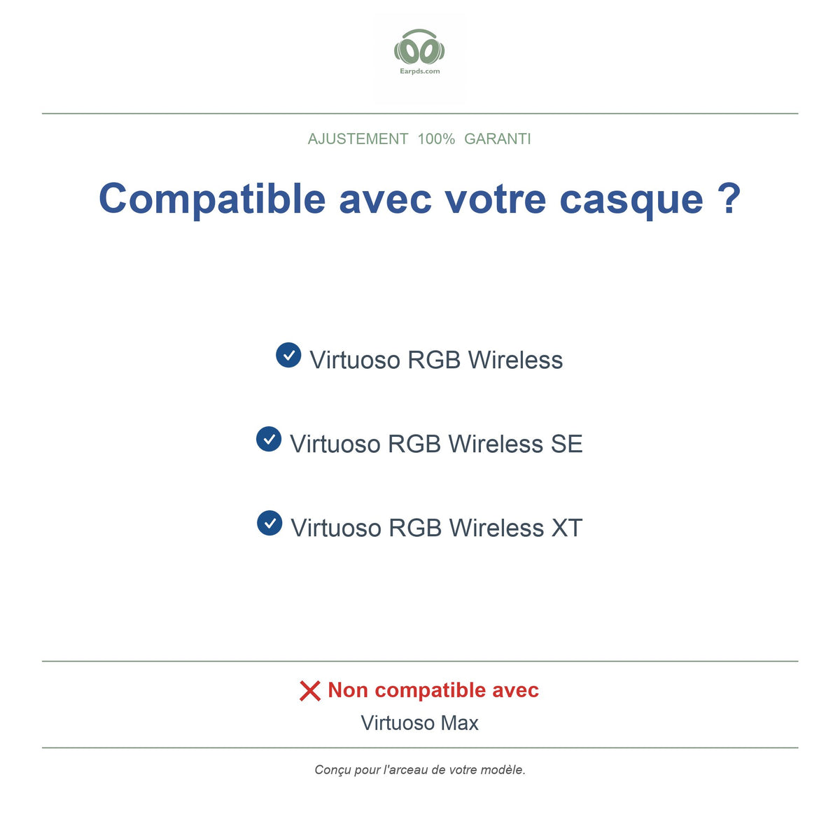Arceau pour Corsair Virtuoso RGB Wireless, modèles compatibles