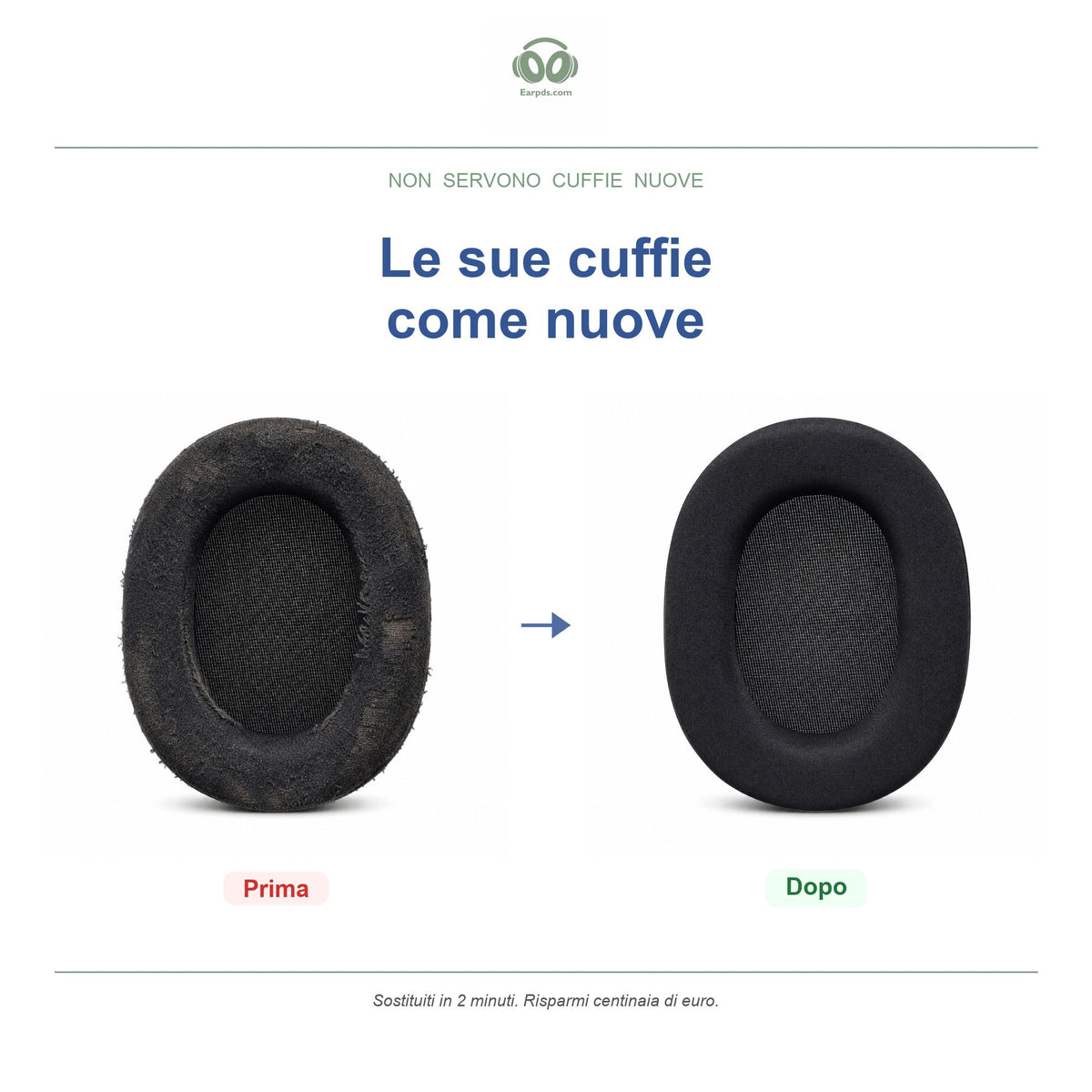 Cuscinetti di ricambio per serie Corsair HS55 / HS65, prima e dopo
