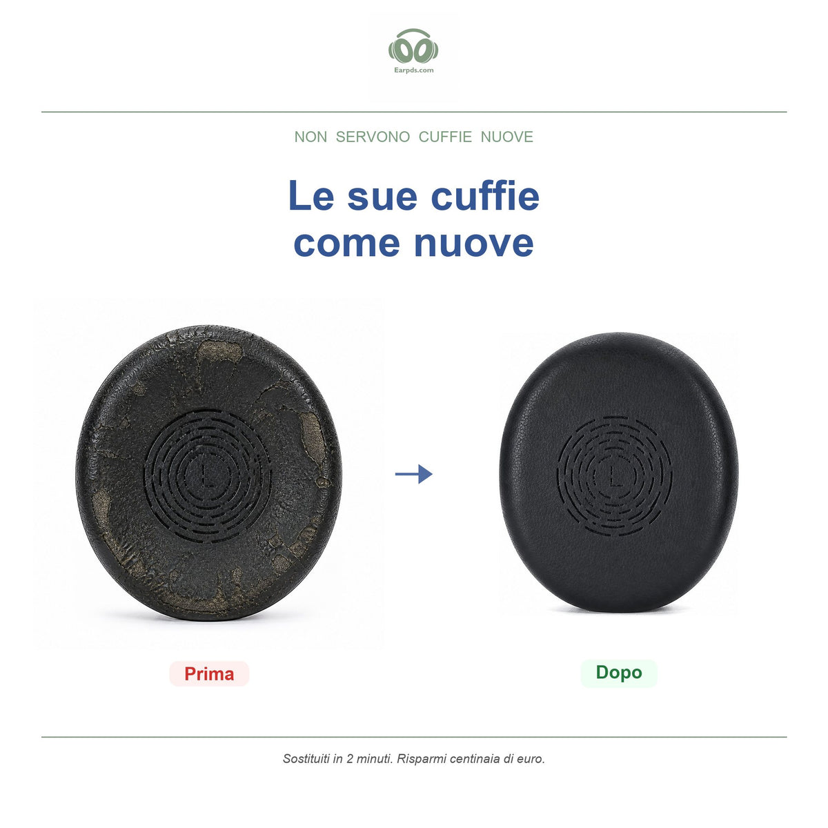 Cuscinetti per Jabra Engage 50 II & 40, prima e dopo