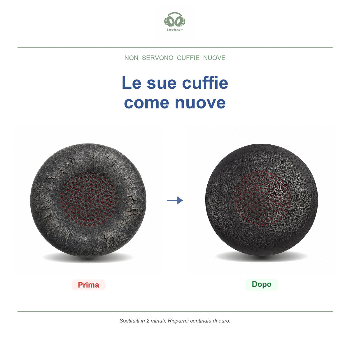 Cuscinetti di ricambio per Poly Voyager Focus UC, prima e dopo