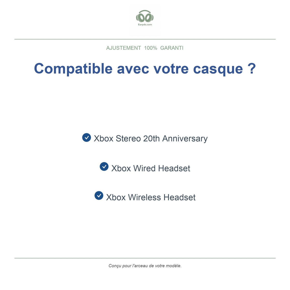 Coussin d'arceau pour Microsoft Xbox Wireless Headset, modèles compatibles