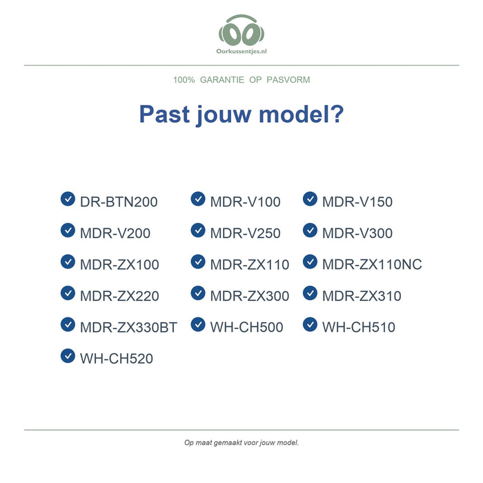 Oorkussens voor Sony MDR-ZX / WH-CH On-Ear – Geschikt voor MDR-ZX110, MDR-ZX310, WH-CH510, WH-CH520 en meer — Compatible models