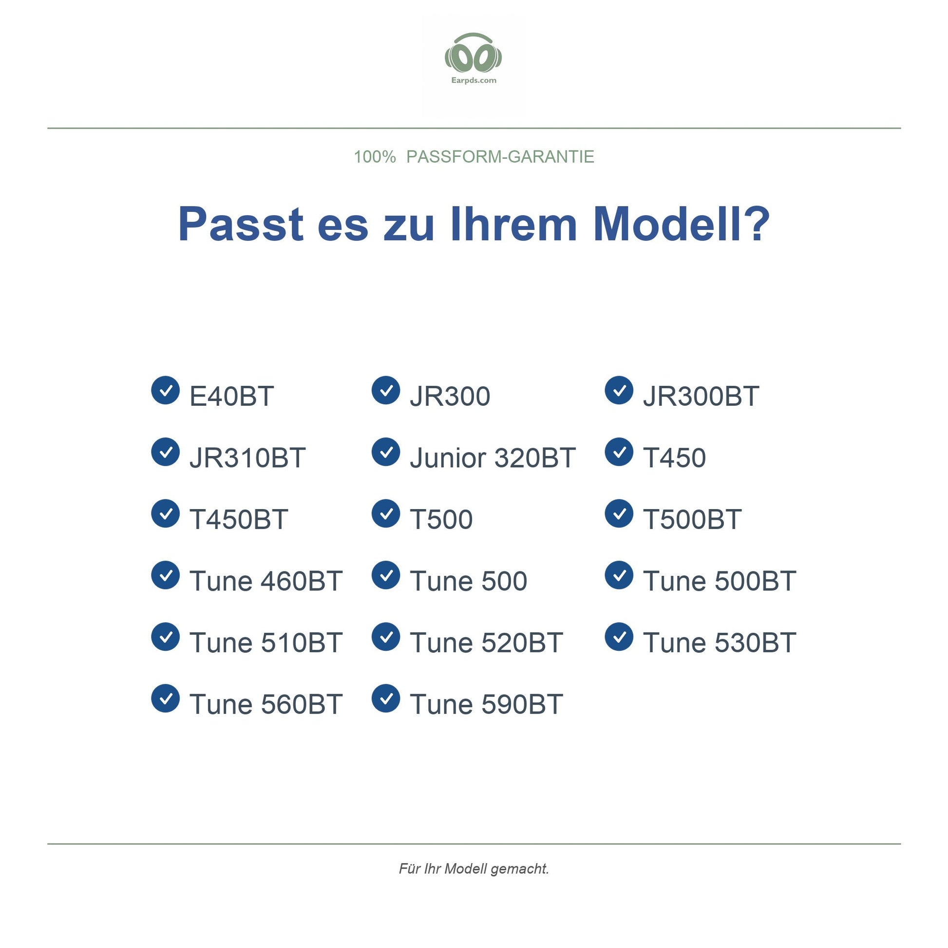 Ohrpolster für JBL Tune On-Ear Serie – Passend für Tune 500BT, Tune 510BT, Tune 660NC, T450BT und mehr