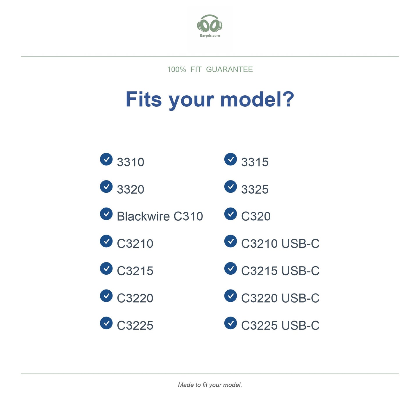 Oorkussens voor Poly Blackwire C3200 Serie – Geschikt voor C310, C320, C3220, 3320 en meer — Compatible models