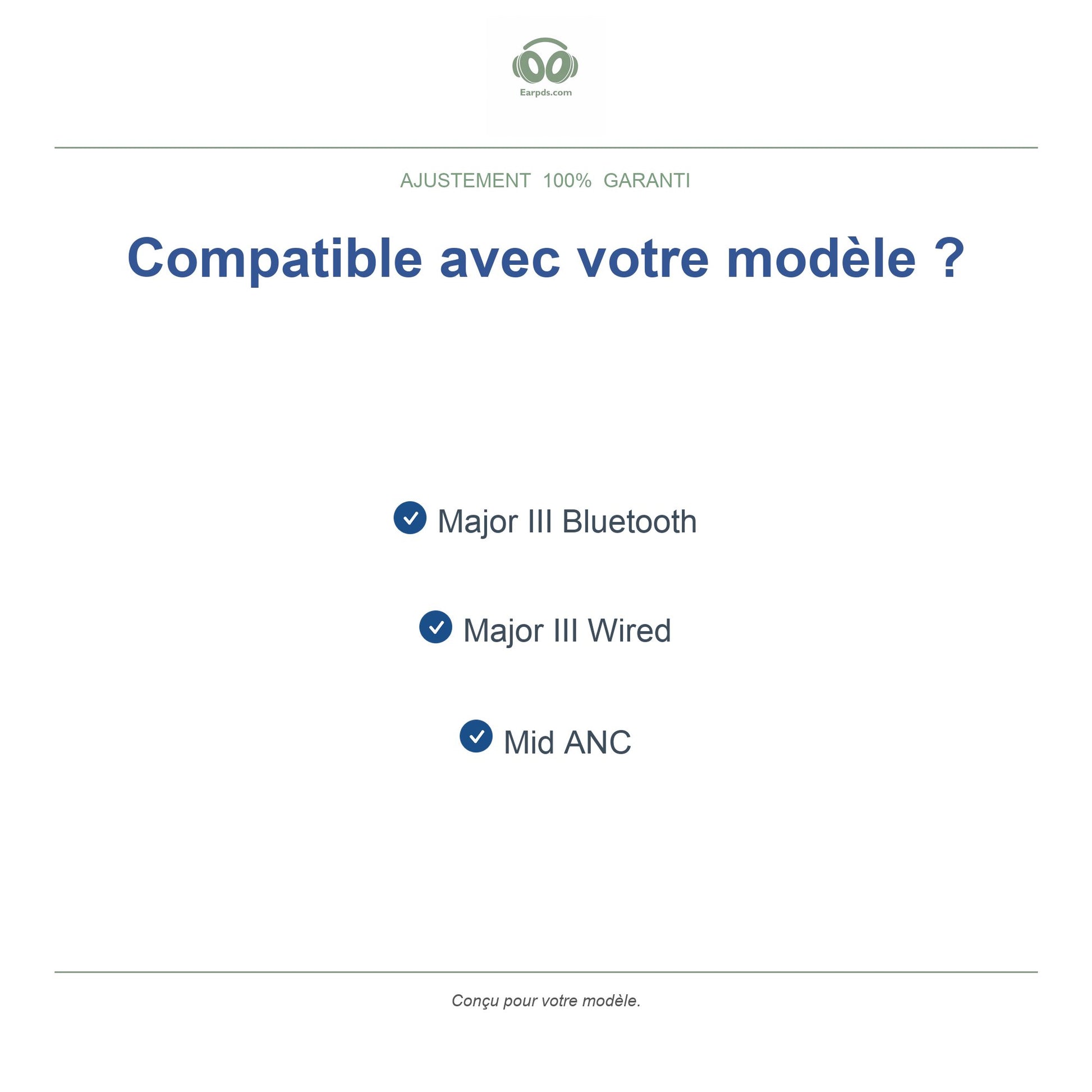 Coussinets pour Marshall Major III / Mid ANC – Adaptés aux Major III Wired, Major III Bluetooth, Mid ANC