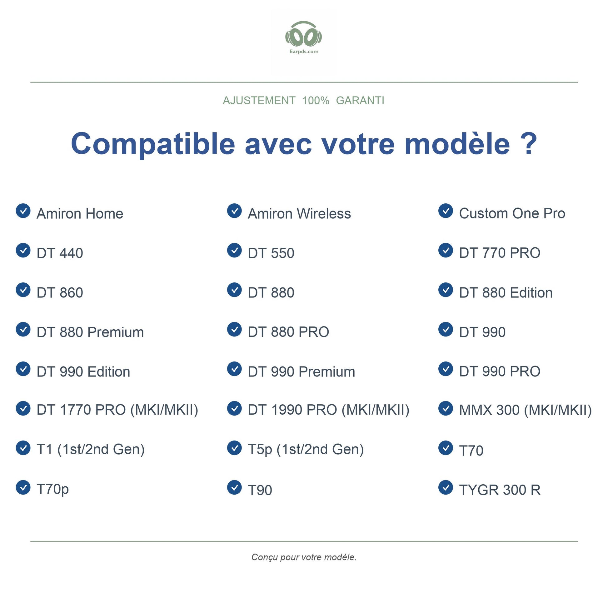 Coussinets pour Beyerdynamic Série Amiron – Adaptés aux Amiron Home, Amiron Wireless