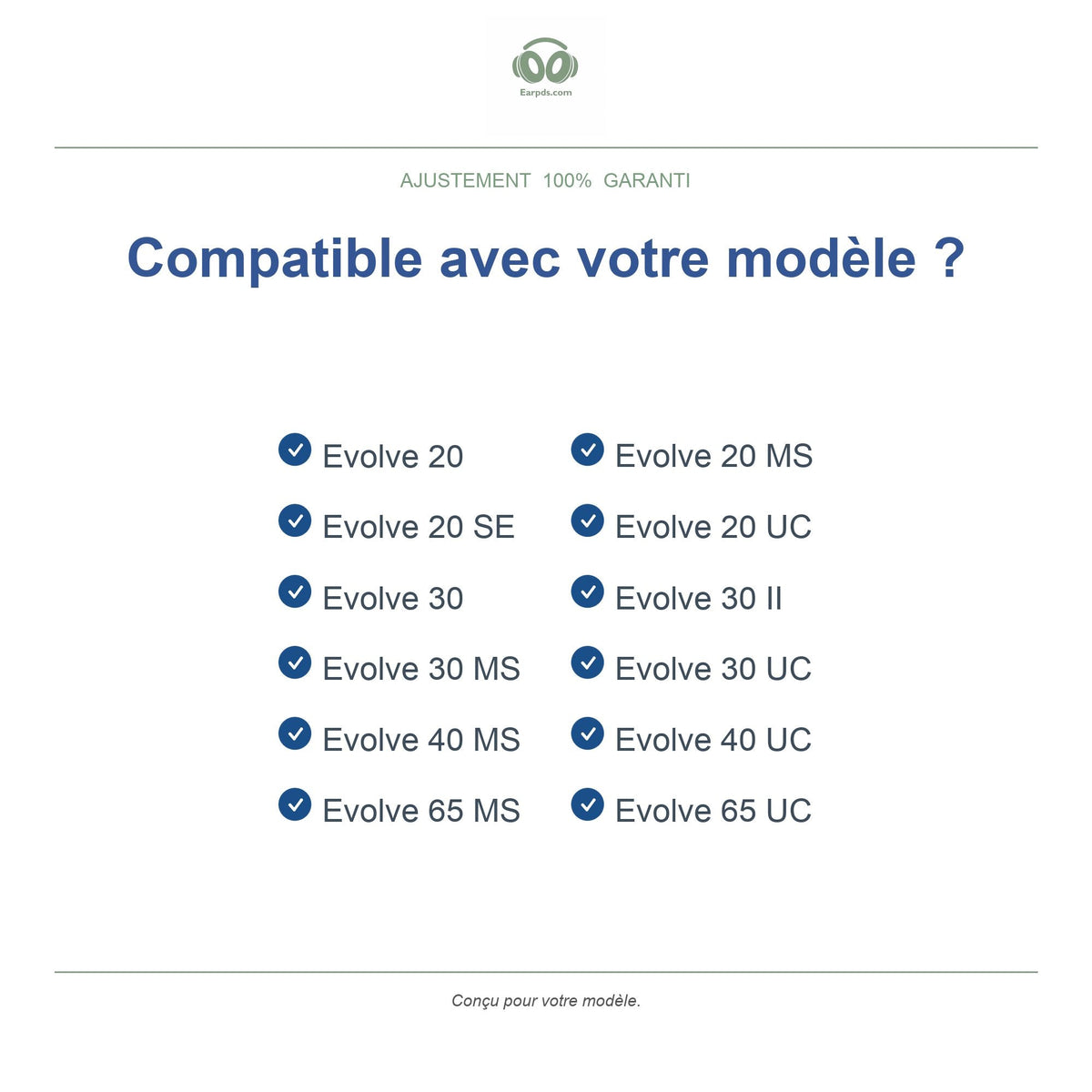 Coussinets pour Jabra Evolve 20/30/40/65 (1ère gén), pas pour Evolve2