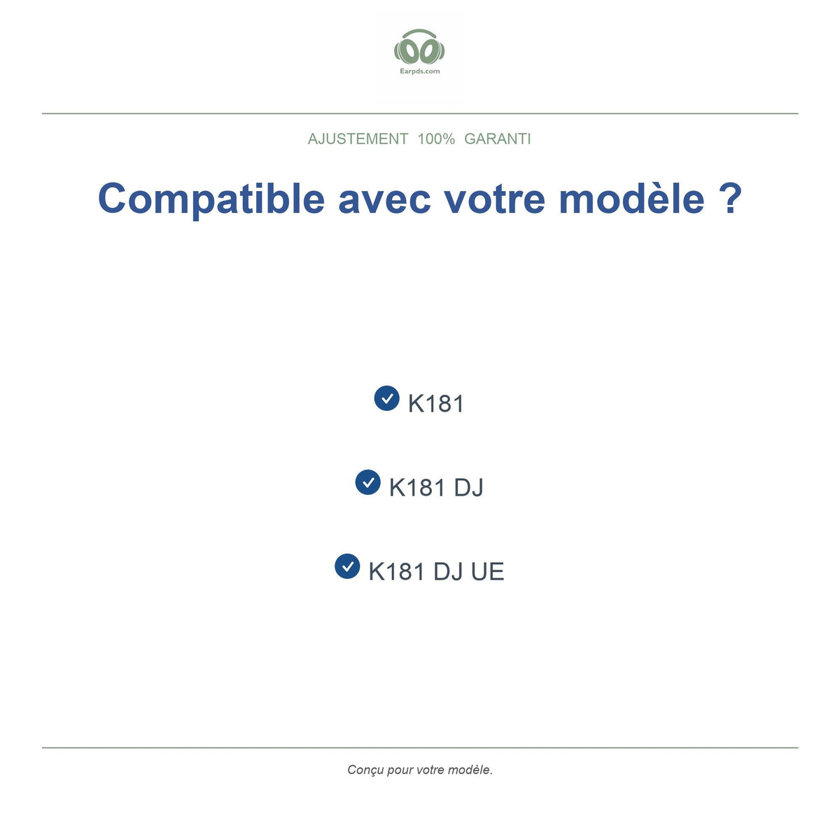 Coussinets pour AKG K181 / K181 DJ / K181 DJ UE, modèles compatibles