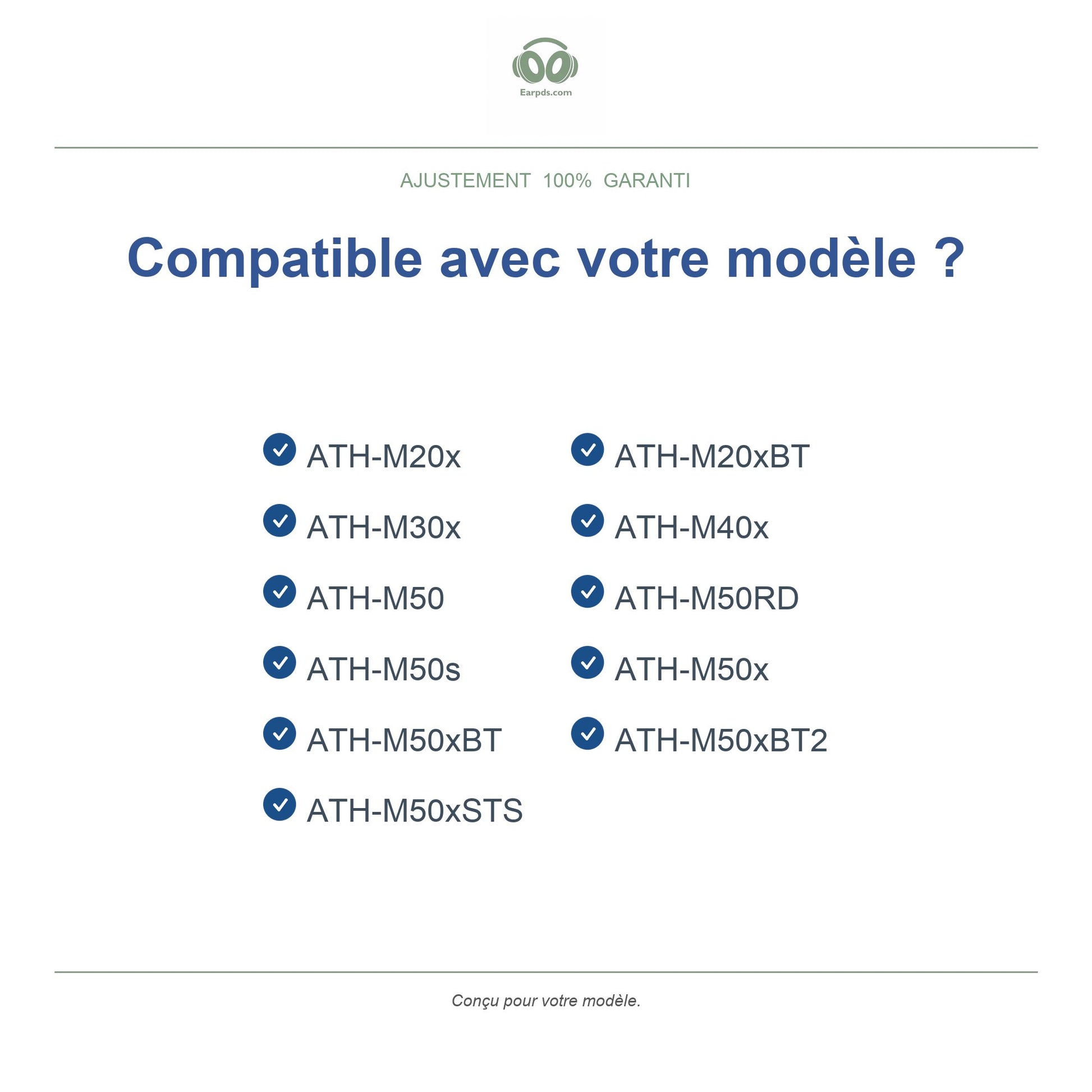 Coussinets pour Audio-Technica Série M – Adaptés aux ATH-M50x, ATH-M40x, ATH-M30x et plus