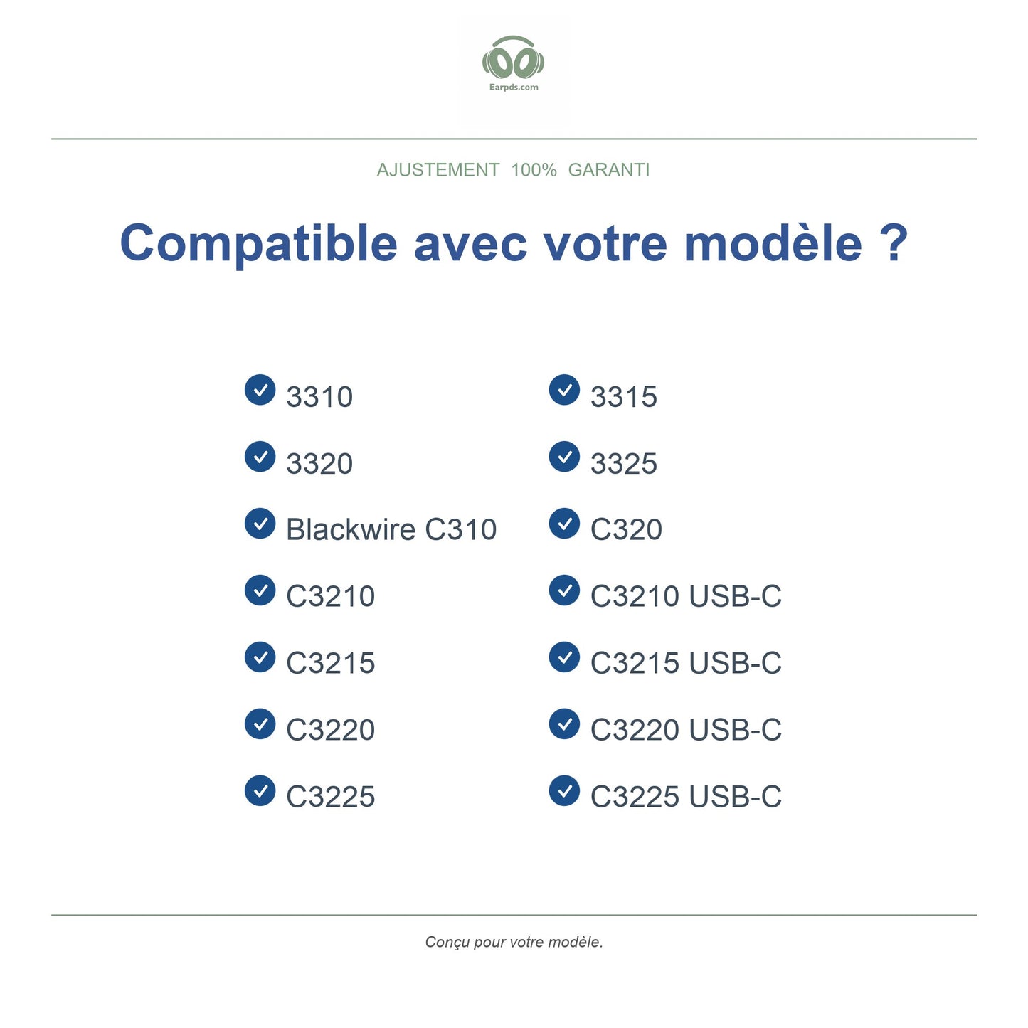 Oorkussens voor Poly Blackwire C3200 Serie – Geschikt voor C310, C320, C3220, 3320 en meer — Compatible models