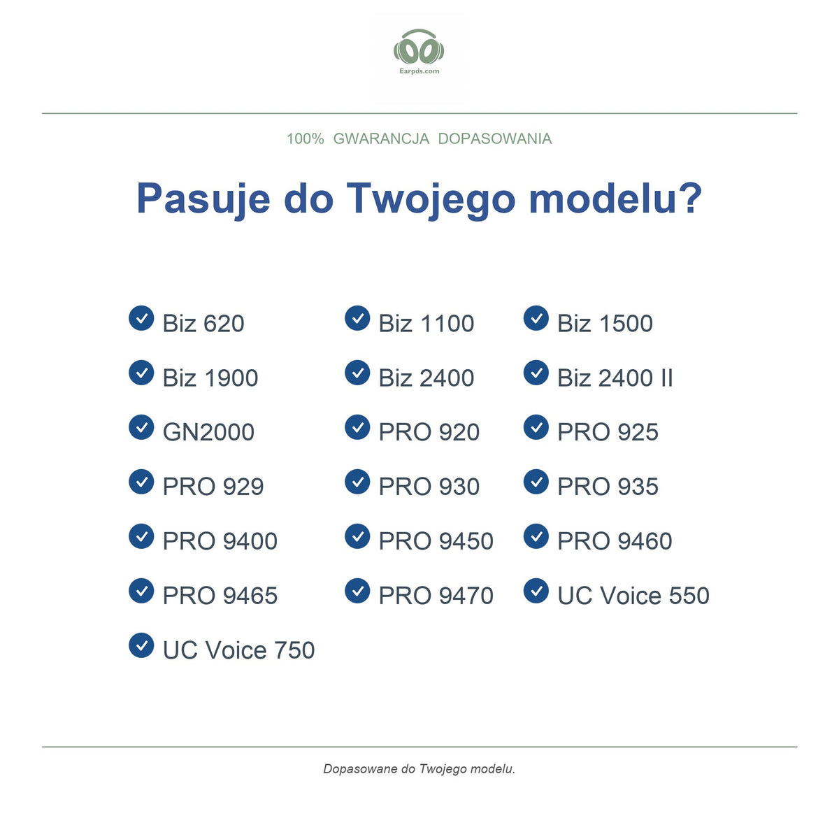 Gąbki do słuchawek Jabra PRO 920/930 & Biz Series, kompatybilne modele