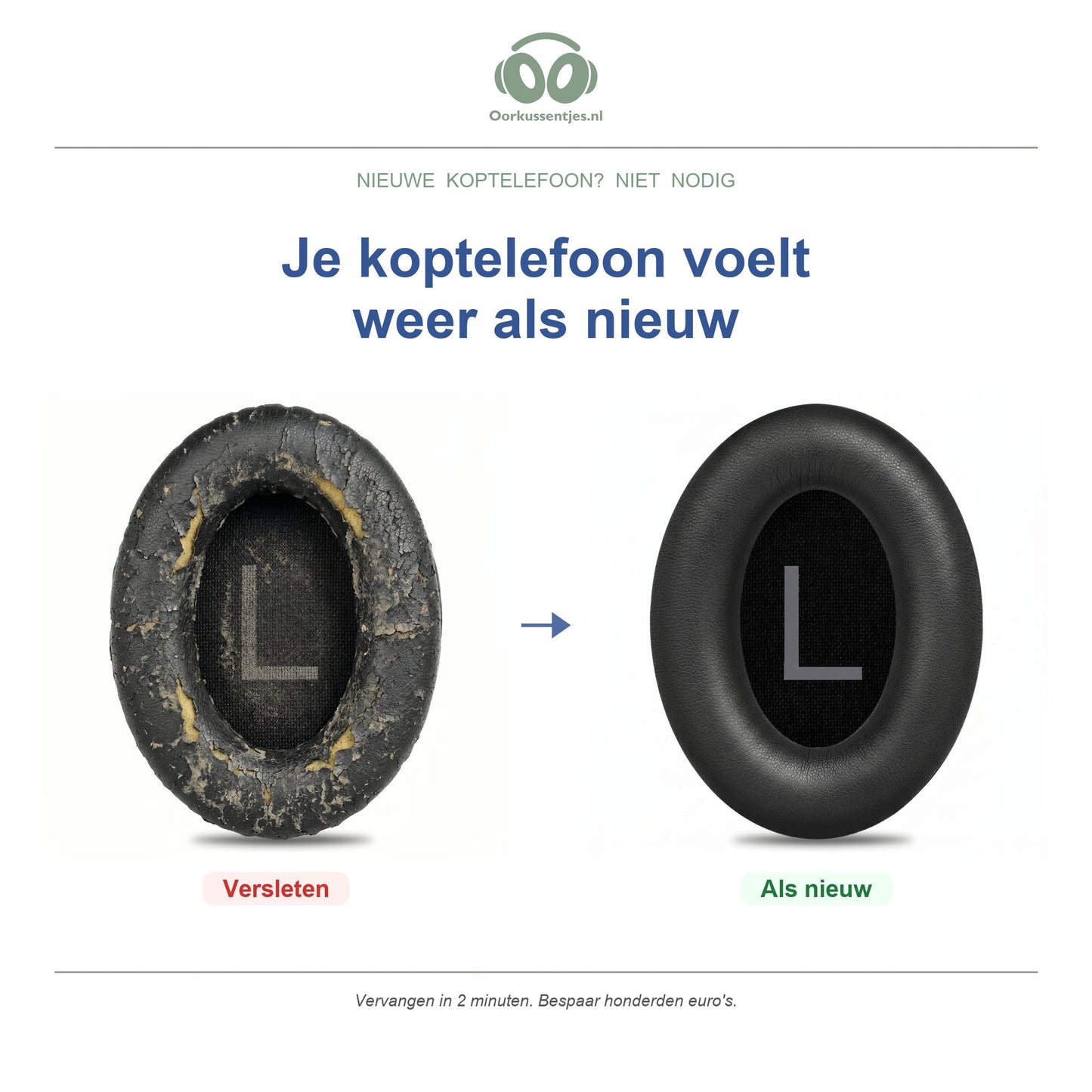 Oorkussens voor Bose QC45 Serie – Geschikt voor QC45, QC SE, QuietComfort 2023 en meer — Before and after