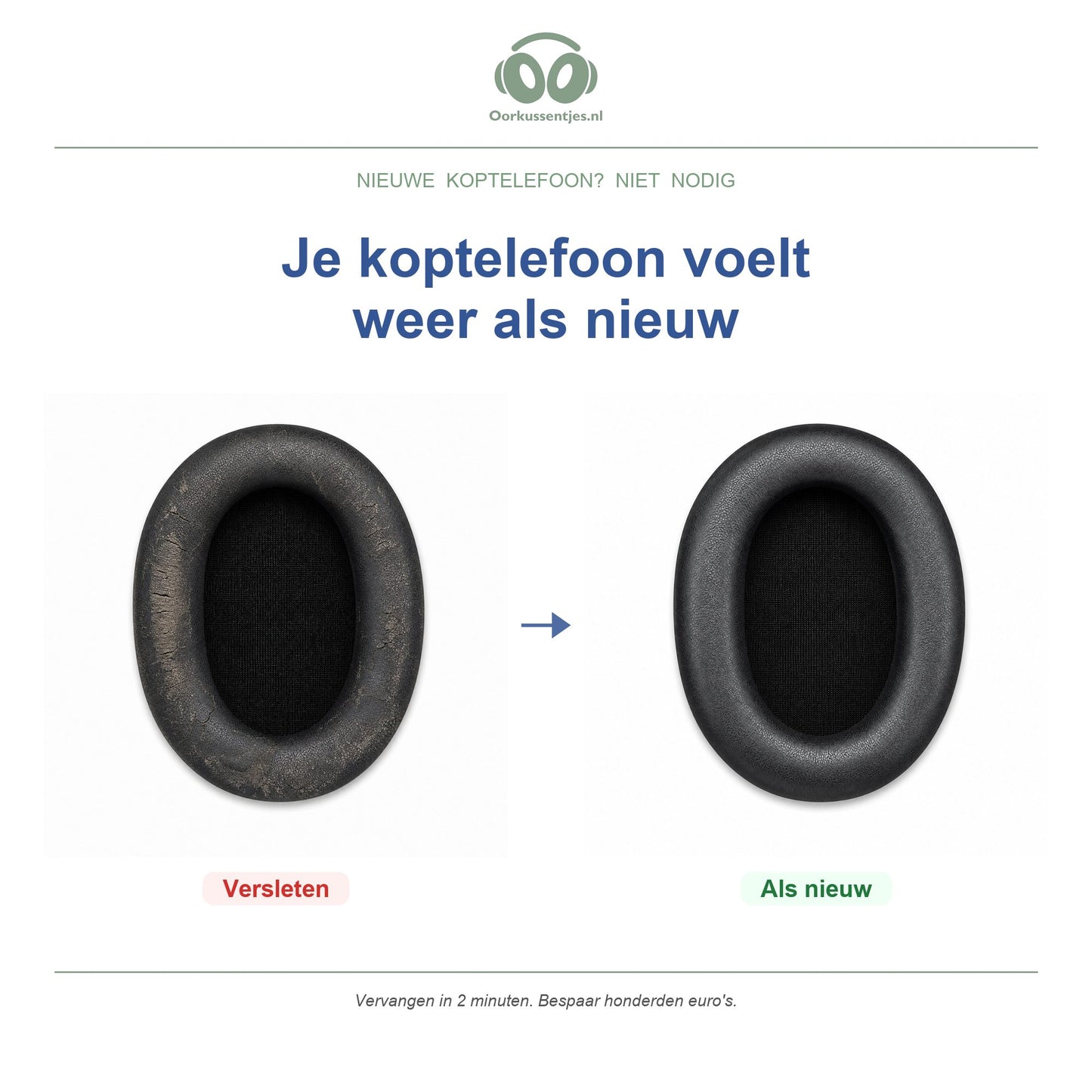 Oorkussens voor Sony WH-CH / MDR-ZX Serie – Geschikt voor WH-CH710N, WH-CH720N, MDR-ZX770, WH-XB900N en meer — Before and after