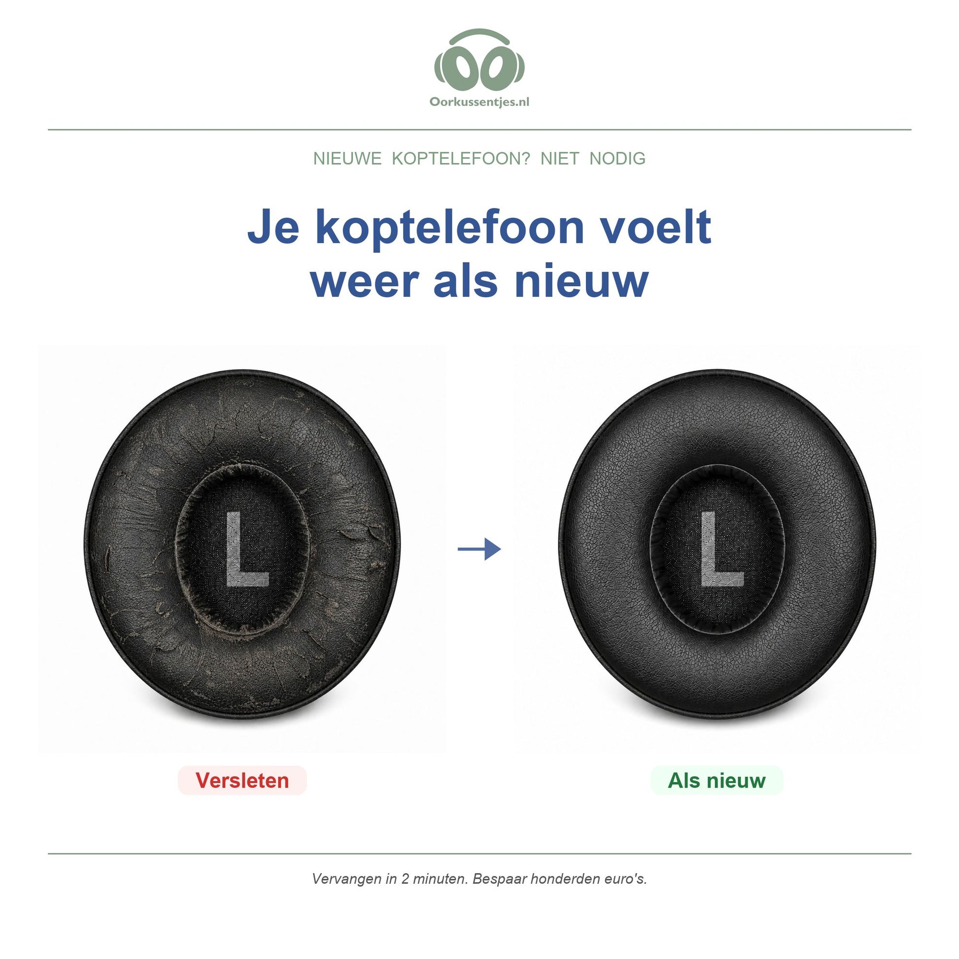 Oorkussens voor JBL Tune On-Ear Serie – Geschikt voor Tune 500BT, Tune 510BT, Tune 660NC, T450BT en meer — Before and after