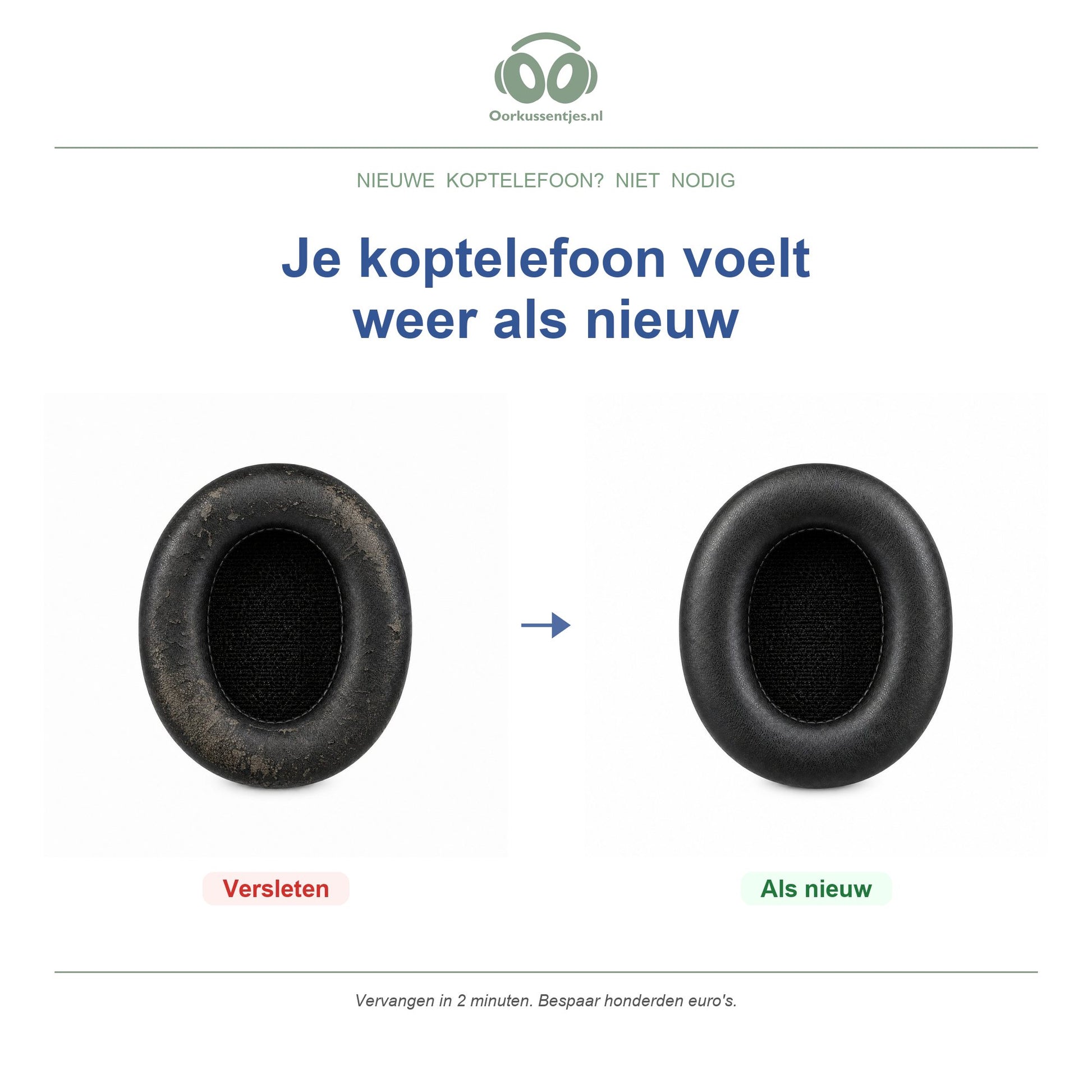 Oorkussens voor Sony MDR Studio Serie – Geschikt voor MDR-7506, MDR-V6, MDR-V7, MDR-CD900ST — Before and after