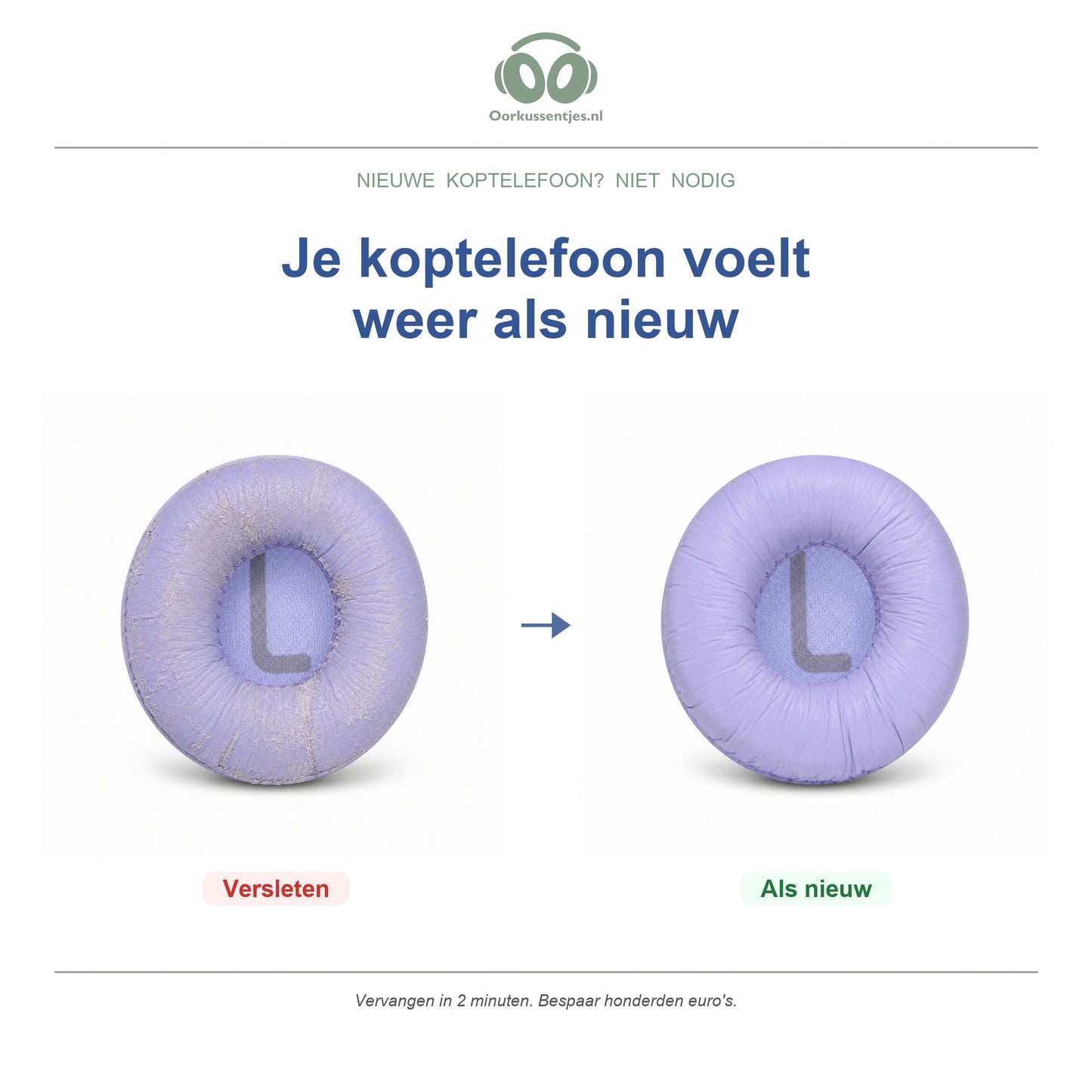 Oorkussens voor JBL Tune On-Ear Serie – Geschikt voor Tune 500BT, Tune 510BT, Tune 660NC, T450BT en meer — Before and after