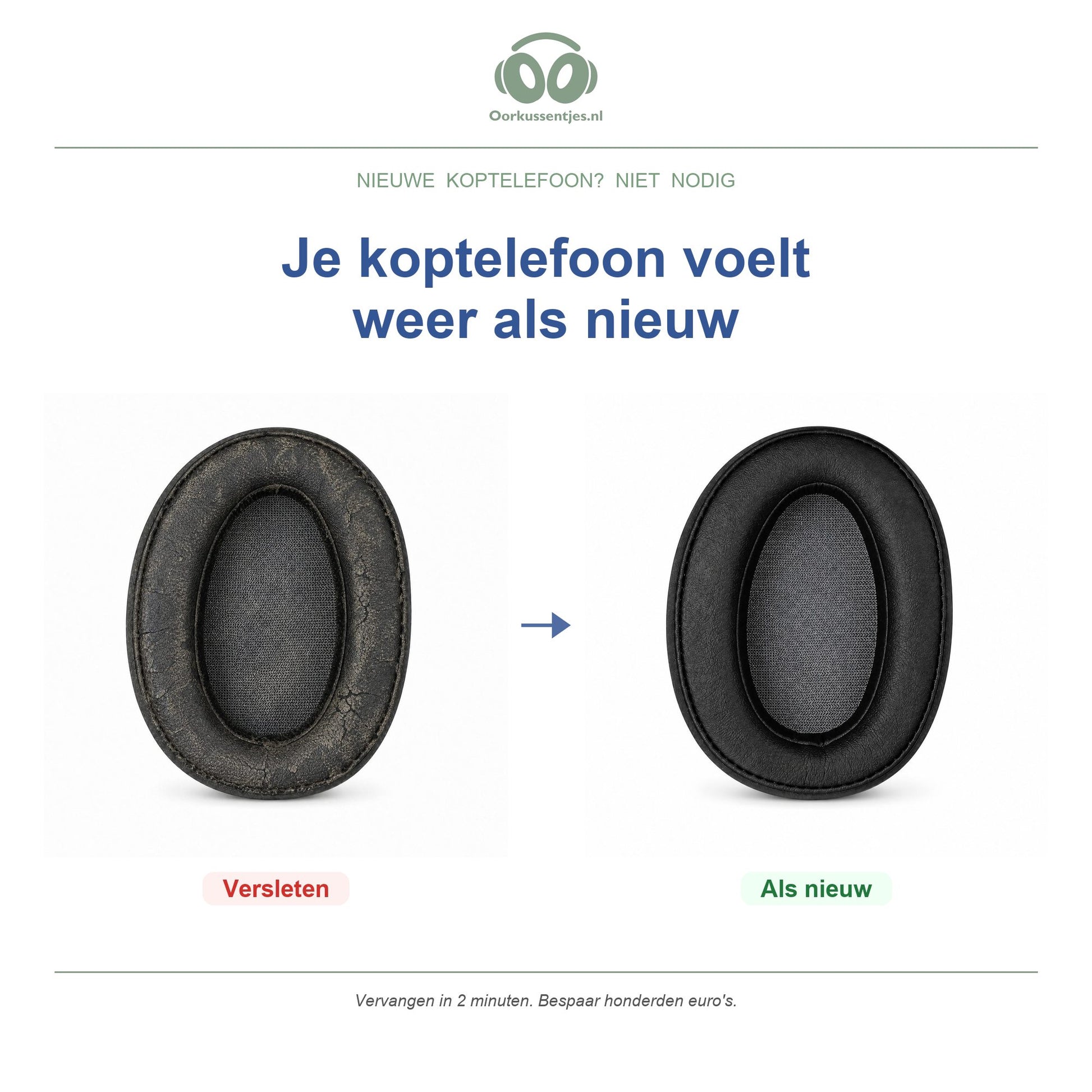 Oorkussens voor Sony h.ear on 2 Serie – Geschikt voor WH-H900N, MDR-100ABN — Before and after