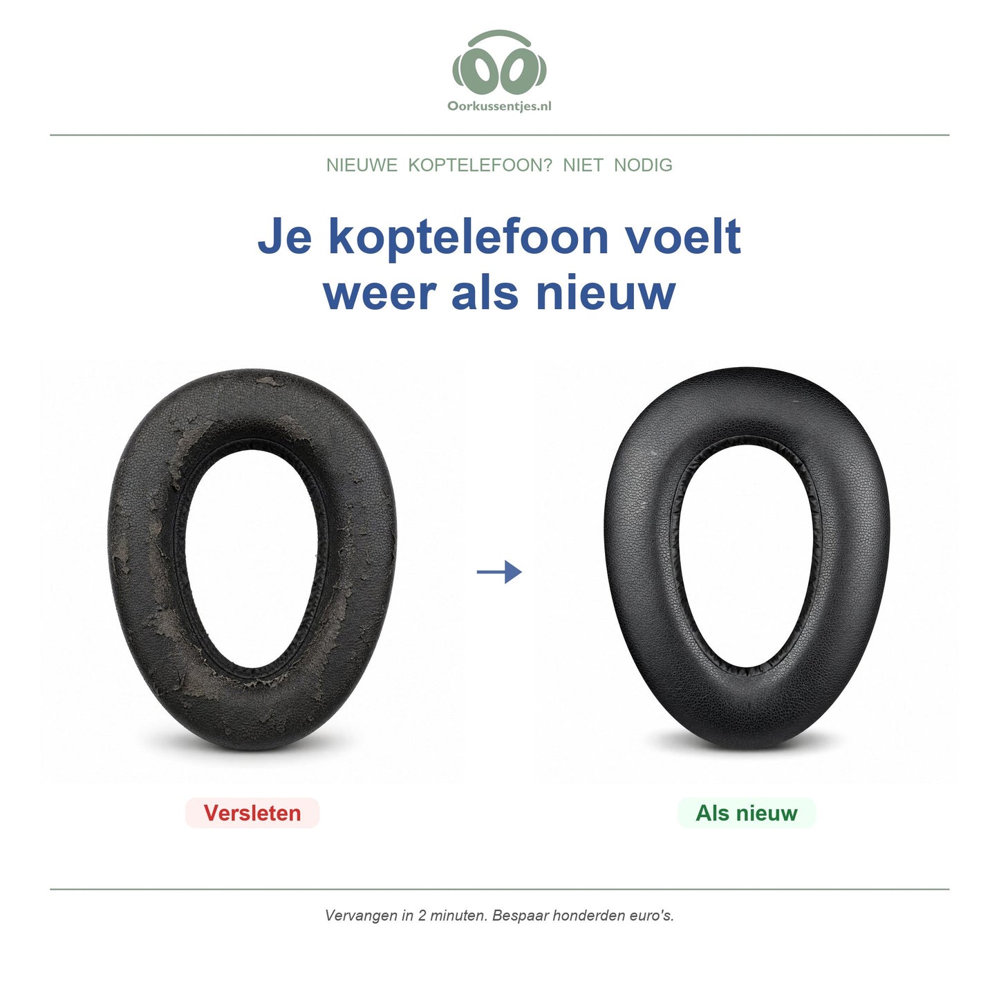 Oorkussens voor Sennheiser PXC 550 Serie – Geschikt voor PXC 550, PXC 550-II, MB 660 UC en meer — Before and after