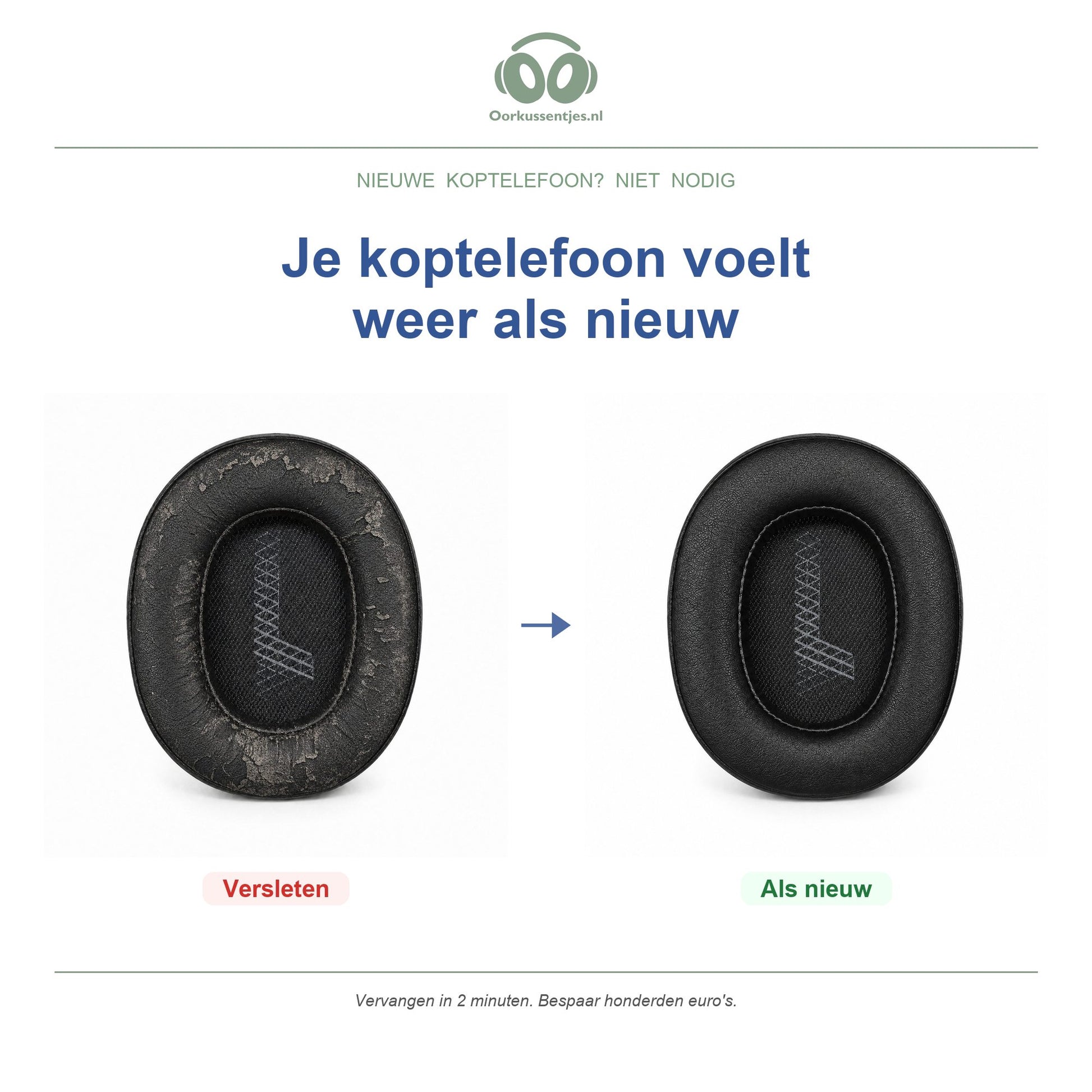 Oorkussens voor JBL Live 650 / E65 Serie – Geschikt voor E65BT, Live 650BTNC, Live 660NC, Live 770NC en meer — Before and after