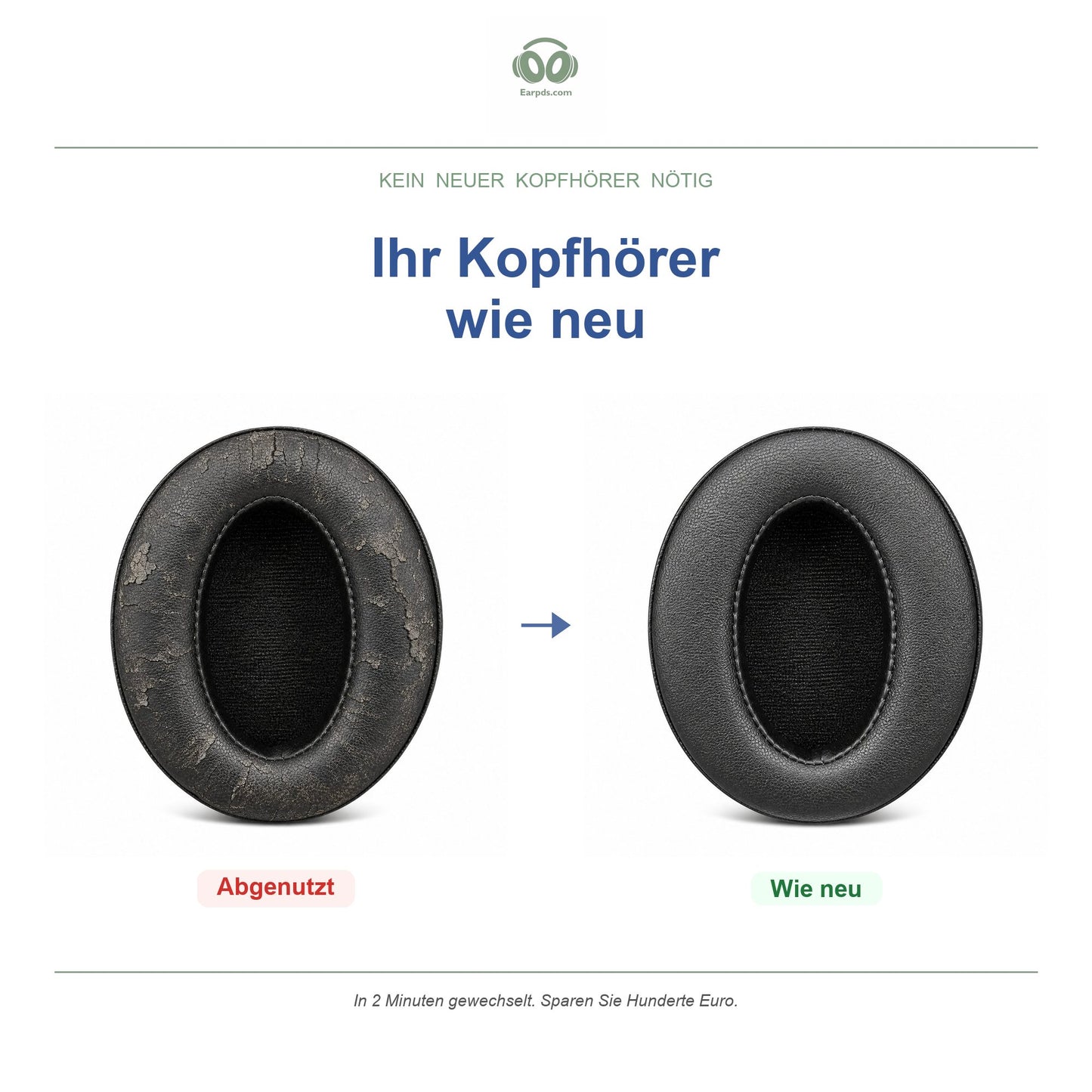 Oorkussens voor Sennheiser HD 400 / 450 Serie – Geschikt voor HD 4.50BT, HD 450BT, HD 400S, HD 458BT en meer — Before and after