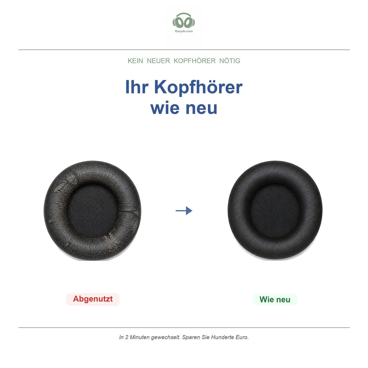 Ohrpolster für AKG Y600NC Wireless, vorher und nachher