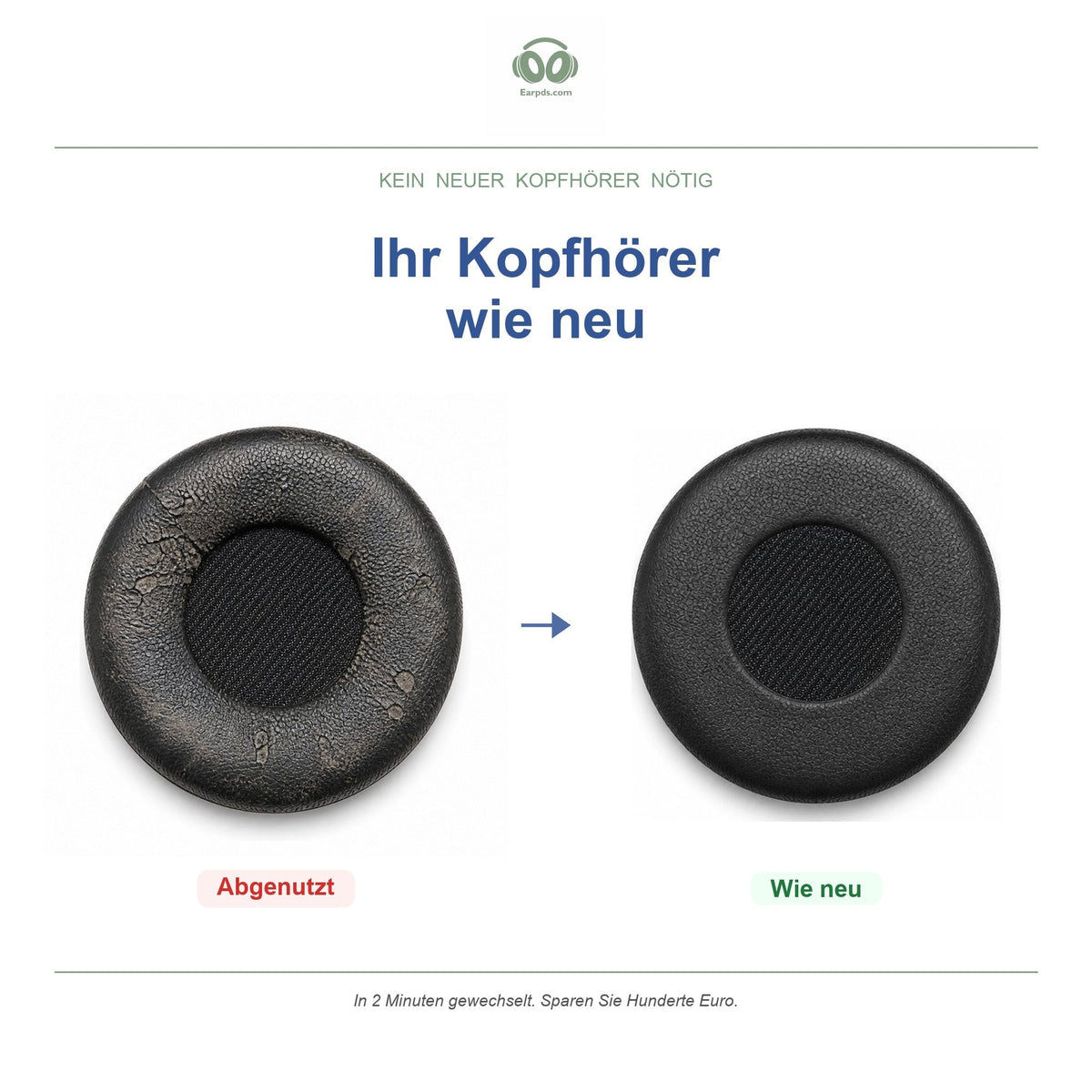 Ohrpolster für Jabra Evolve 20/30/40/65 (1. Gen.), vorher und nachher