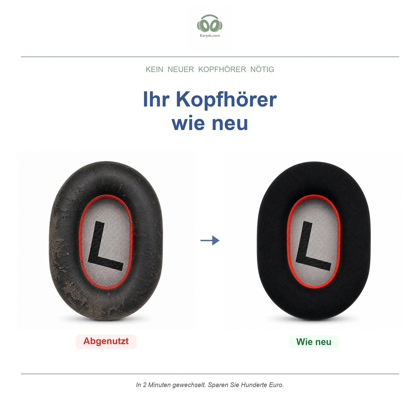 Oorkussens voor Poly Voyager 8200 / BackBeat PRO 2 – Geschikt voor Voyager 8200 UC, BackBeat PRO 2, BackBeat PRO 2 SE — Before and after
