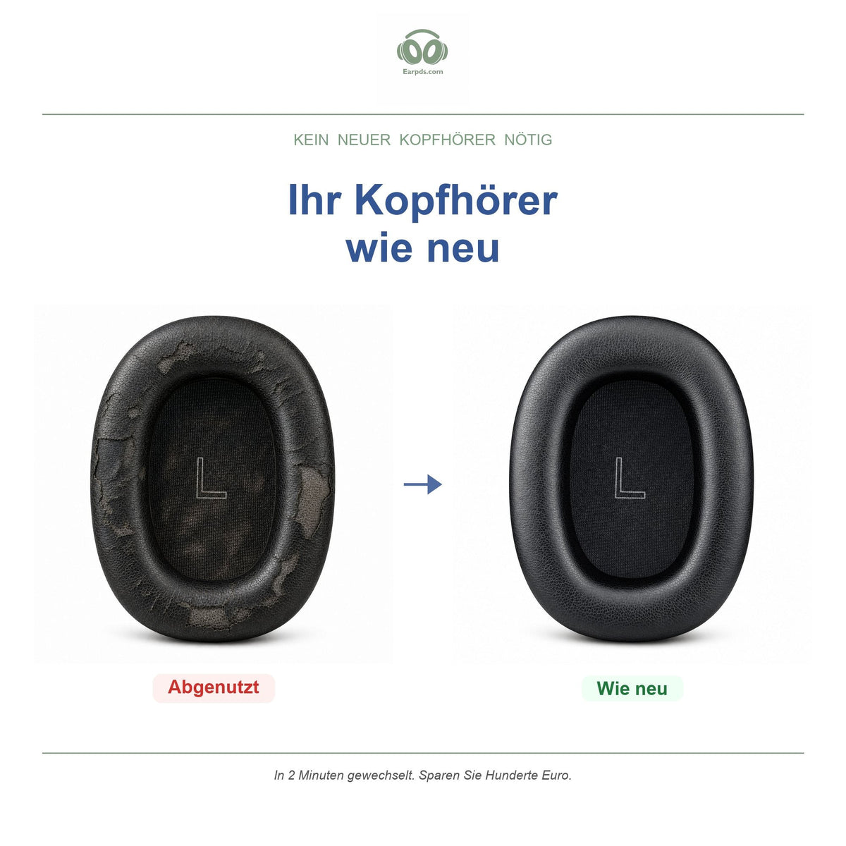 Ohrpolster für Bowers & Wilkins PX8 S2 & PX7 S3, vorher und nachher