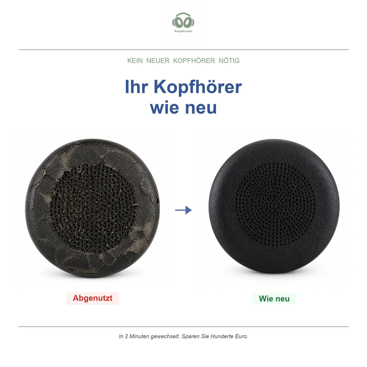 Ohrpolster für Yealink WH62 / WH66 / UH36 / YHS36, vorher und nachher