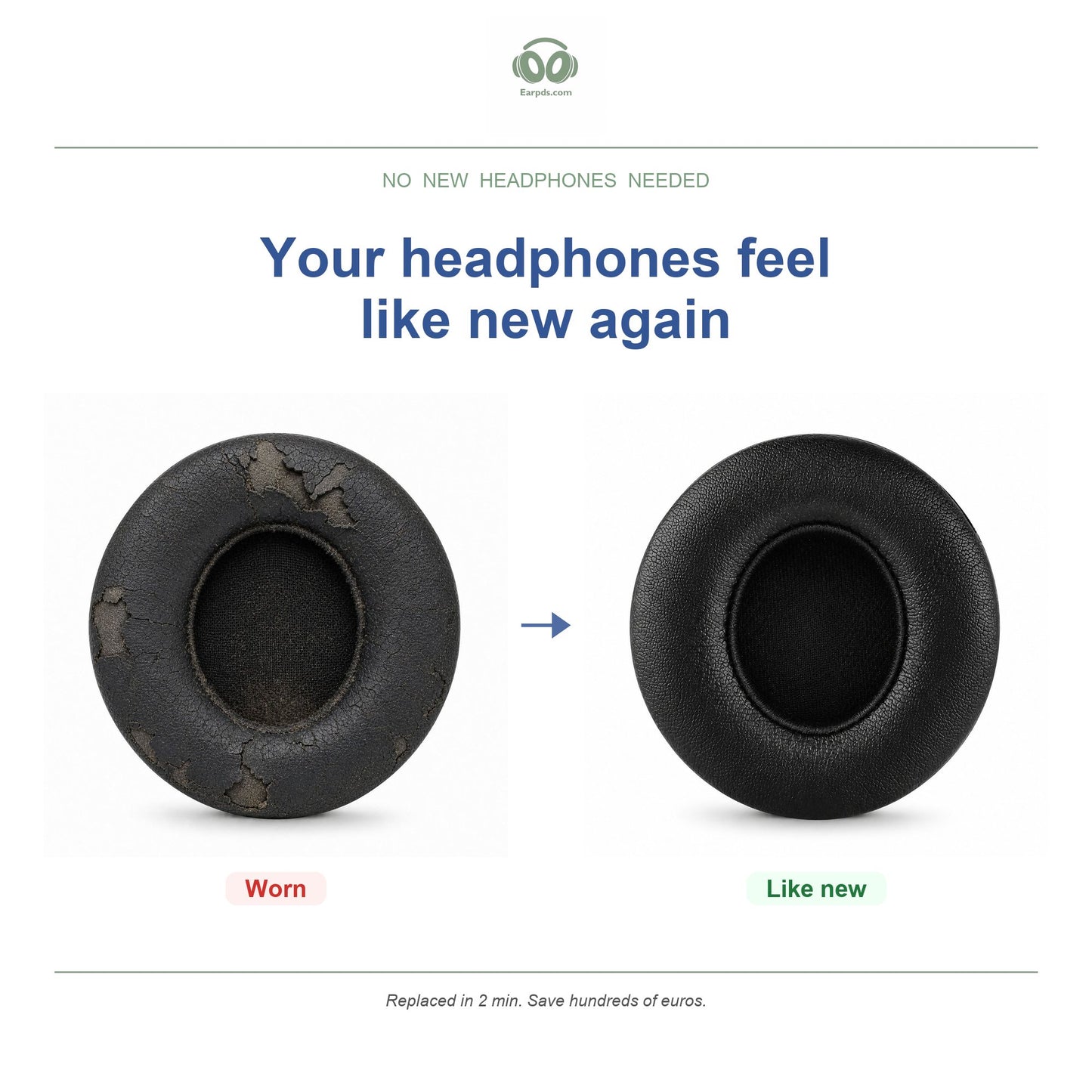 Oorkussens voor Beats Solo 2 Wired – Geschikt voor Beats Solo 2 Wired (B0518) — Before and after