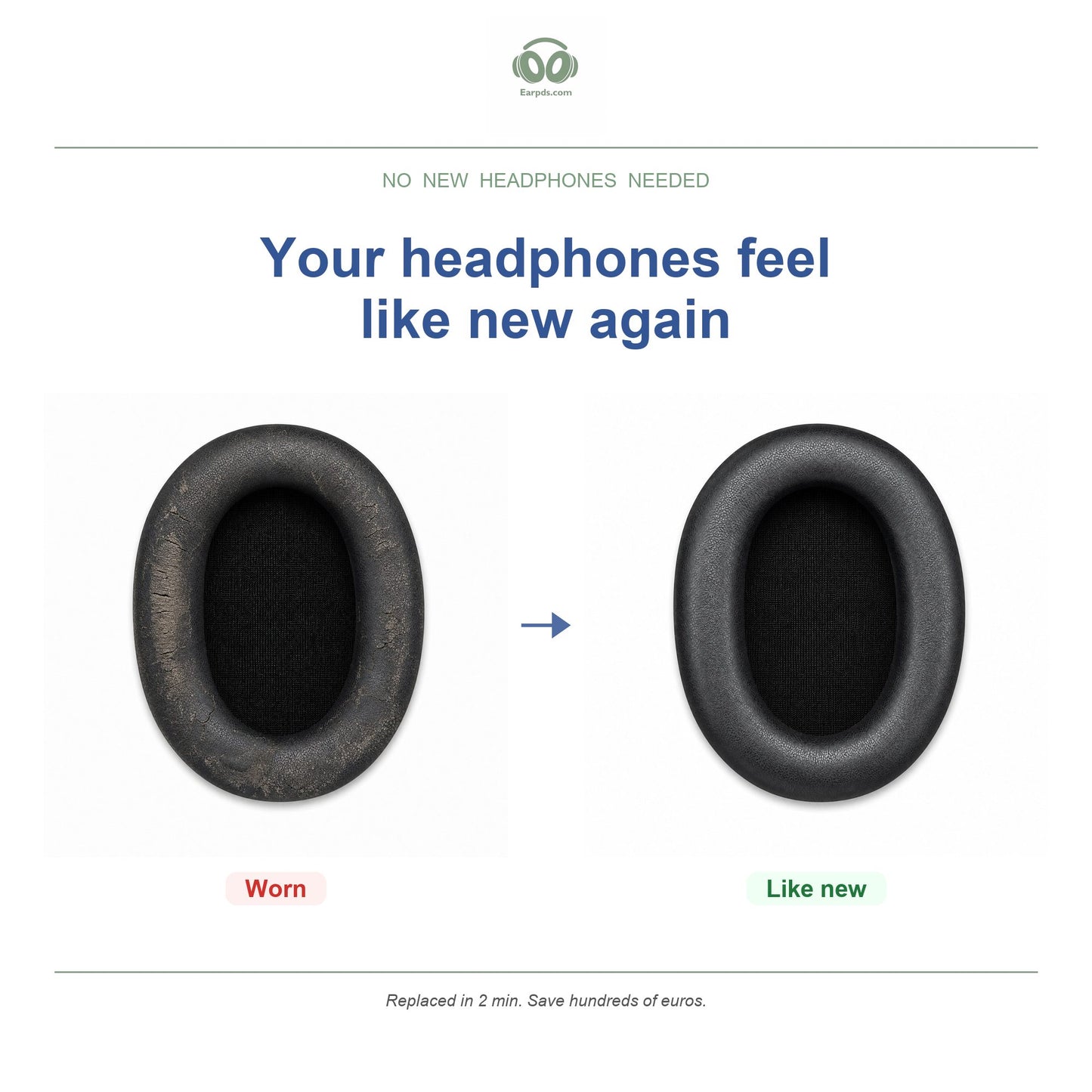 Oorkussens voor Sony WH-CH / MDR-ZX Serie – Geschikt voor WH-CH710N, WH-CH720N, MDR-ZX770, WH-XB900N en meer — Before and after