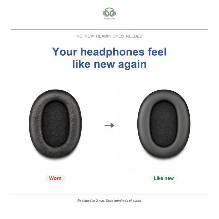 Replacement ear pads for Sony WH-1000XM6, before and after
