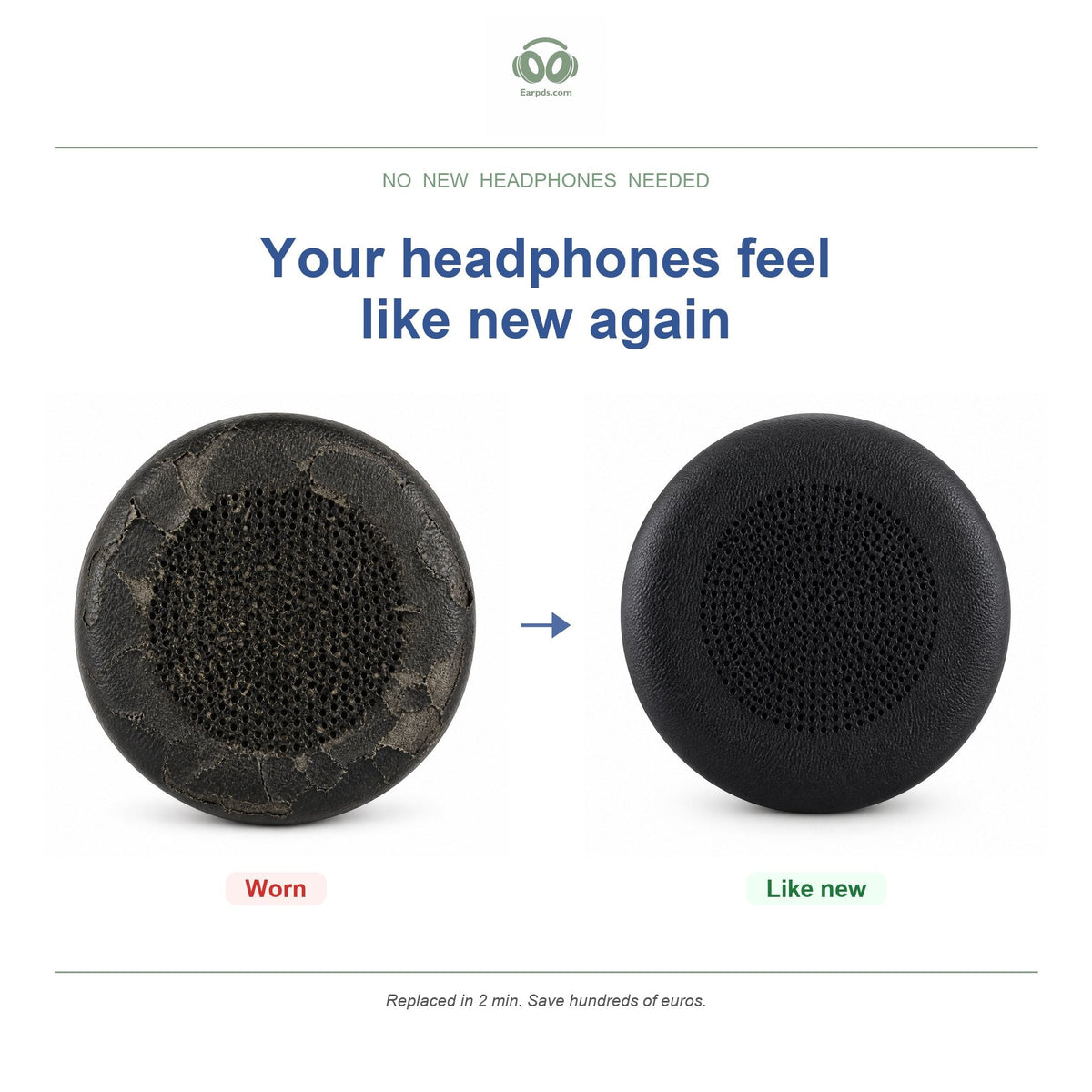 Ear pads for Yealink WH62 / WH66 / UH36 / YHS36, before and after