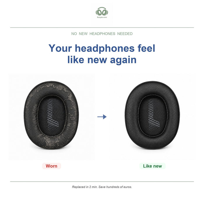 Ohrpolster für JBL Live 650 / E65 Serie, vorher und nachher