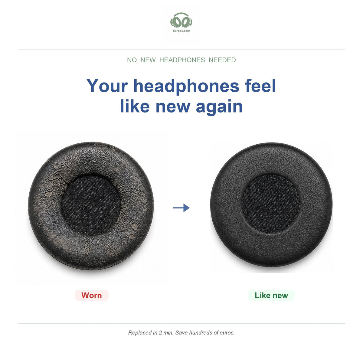 Ear pads for Jabra Evolve 20/30/40/65 (1st gen), before and after