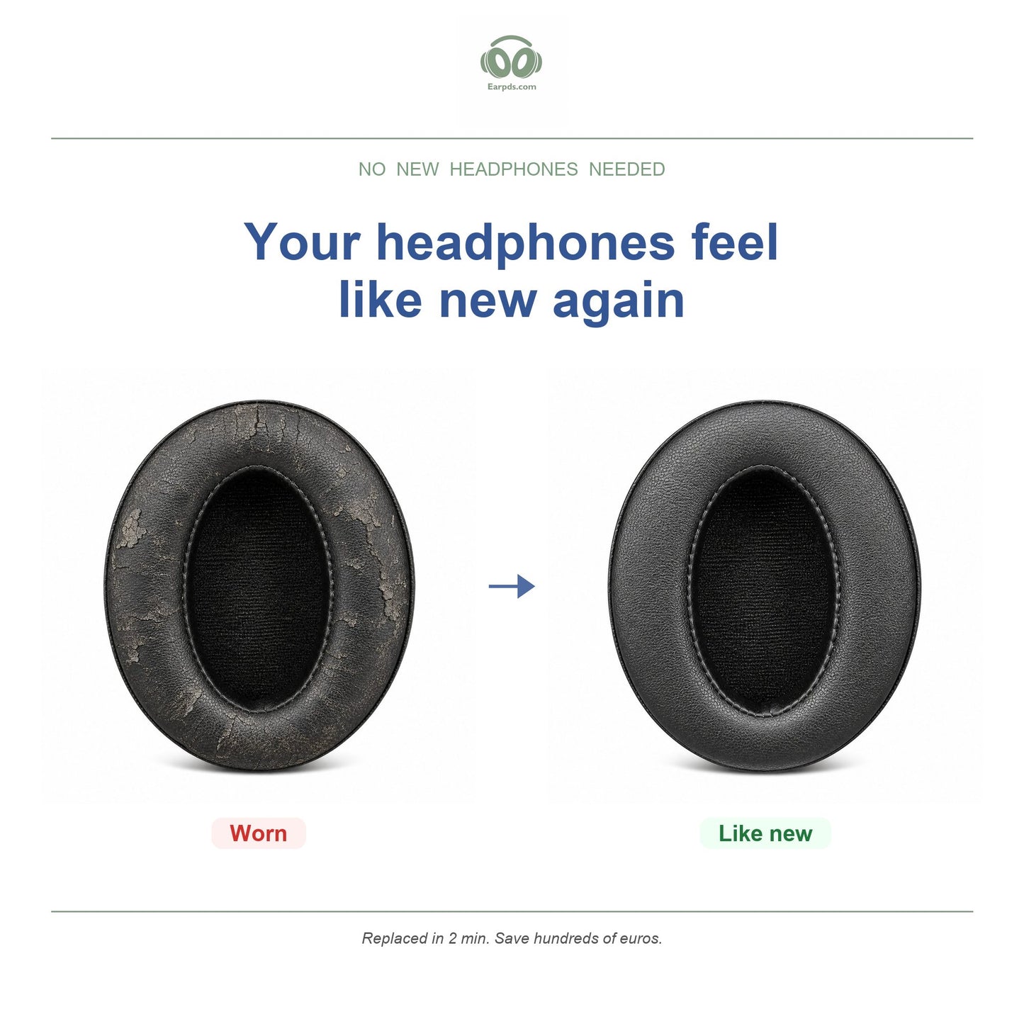 Oorkussens voor Sennheiser HD 400 / 450 Serie – Geschikt voor HD 4.50BT, HD 450BT, HD 400S, HD 458BT en meer — Before and after
