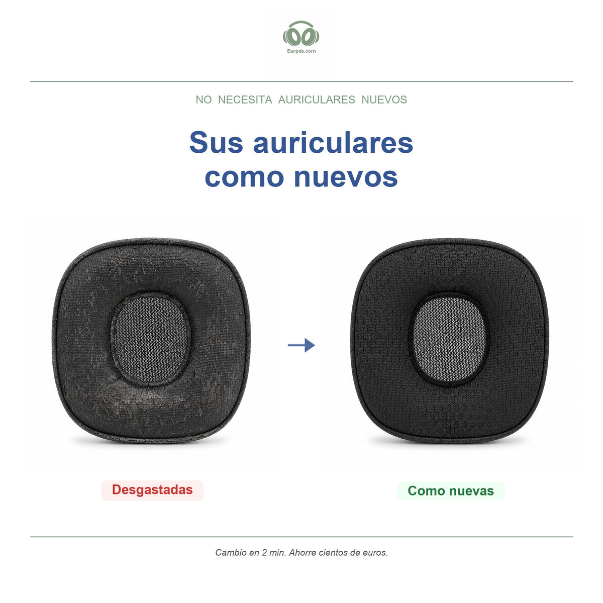 Almohadillas de repuesto para Marshall Major V, antes y después