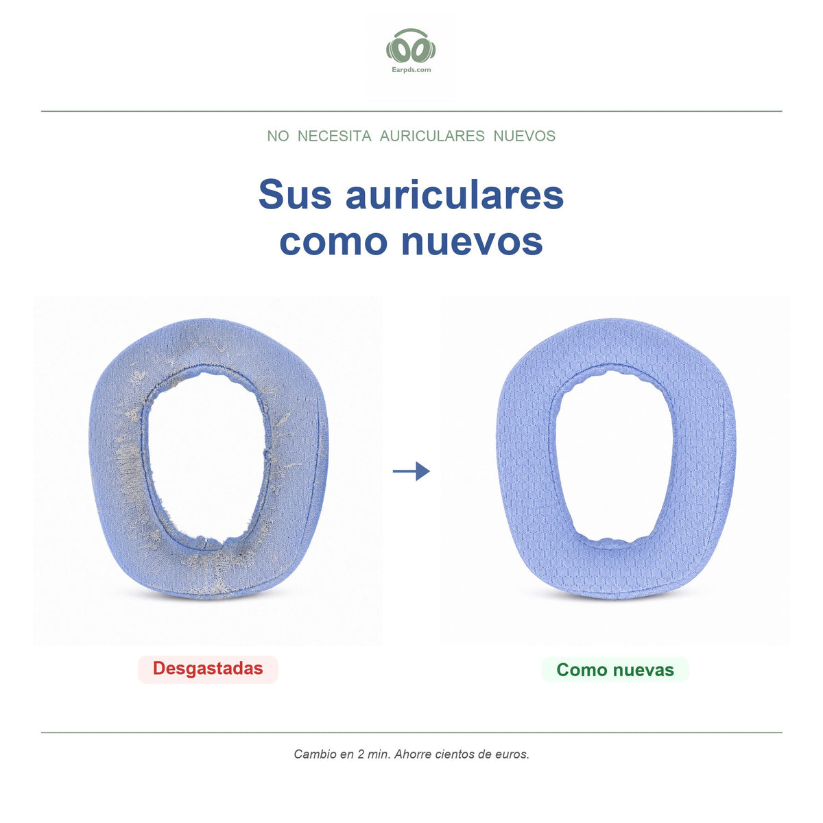 Almohadillas de repuesto para Logitech G435 / Zone Vibe, antes y después