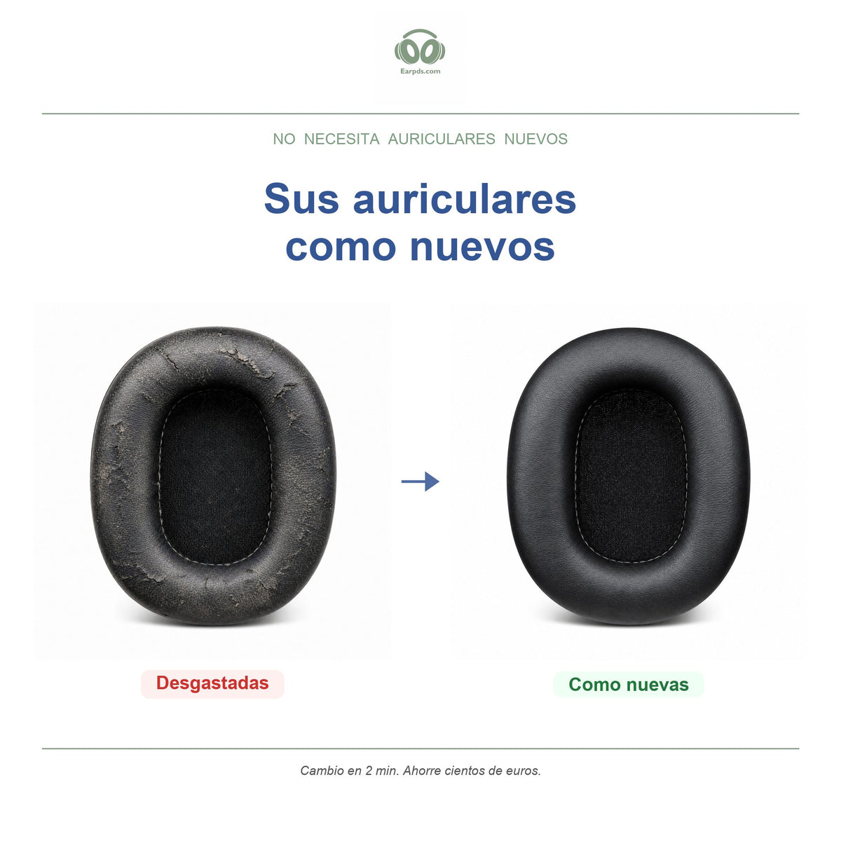 Almohadillas de repuesto para Audio-Technica M-Series, antes y después