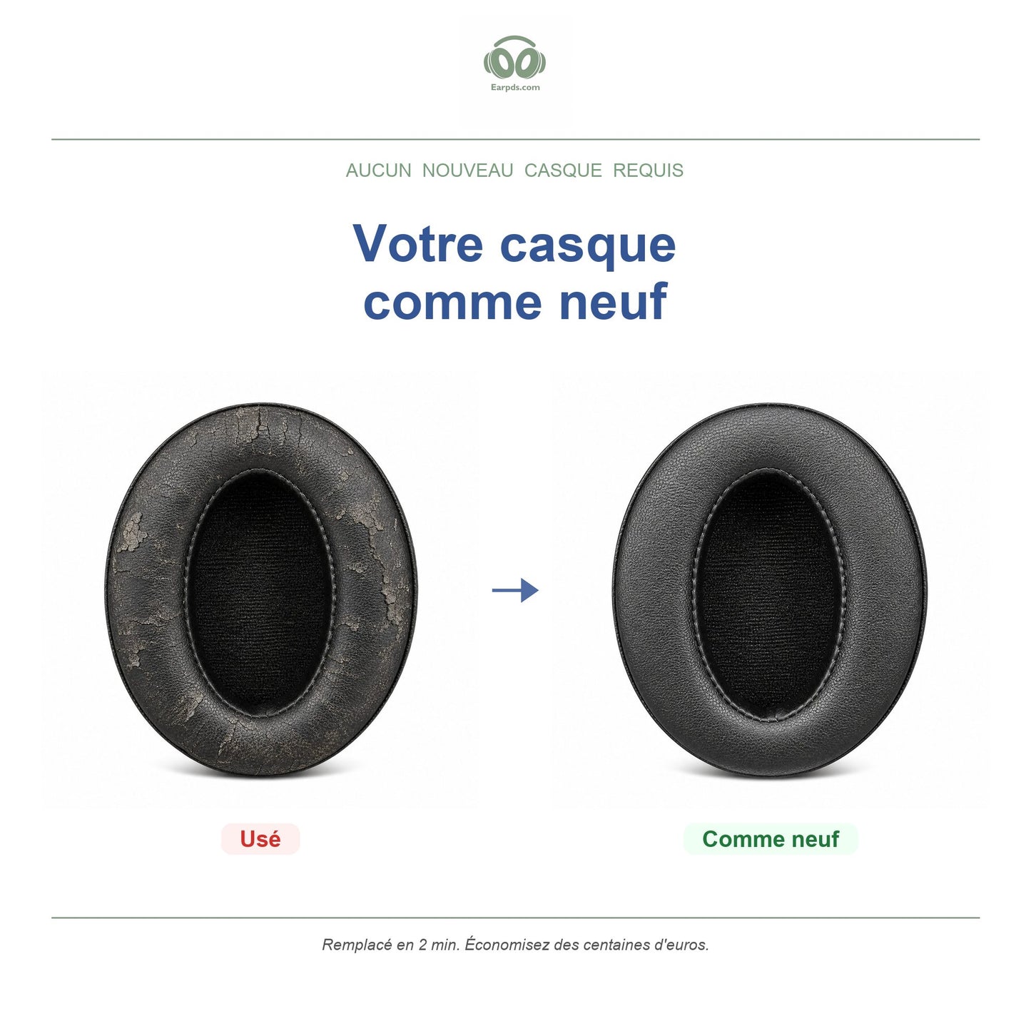 Oorkussens voor Sennheiser HD 400 / 450 Serie – Geschikt voor HD 4.50BT, HD 450BT, HD 400S, HD 458BT en meer — Before and after