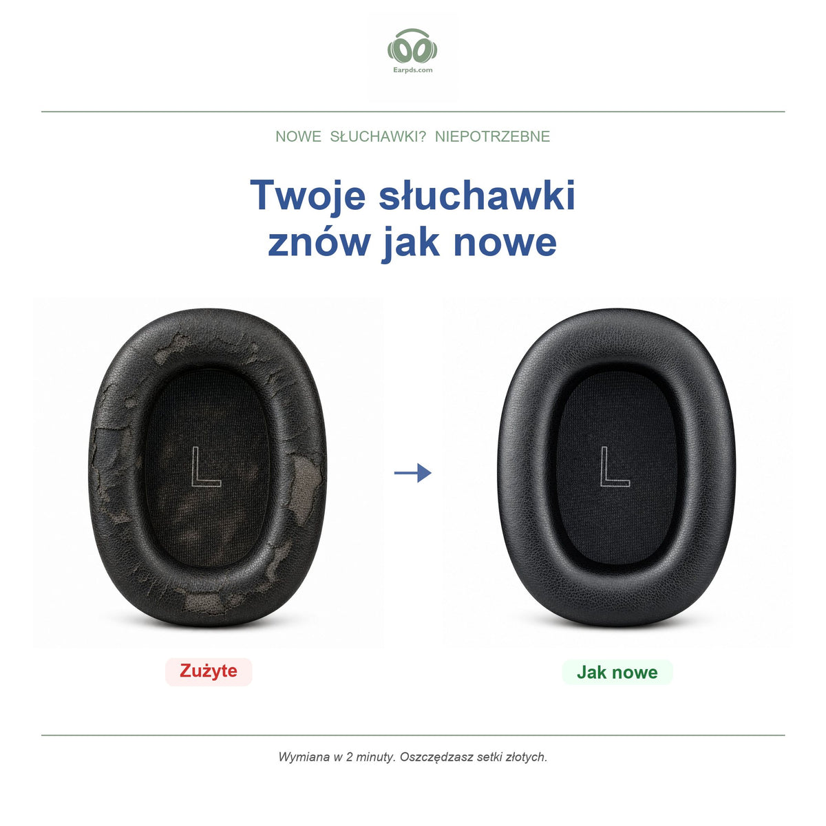 Gąbki do słuchawek Bowers & Wilkins PX8 S2 & PX7 S3, przed i po