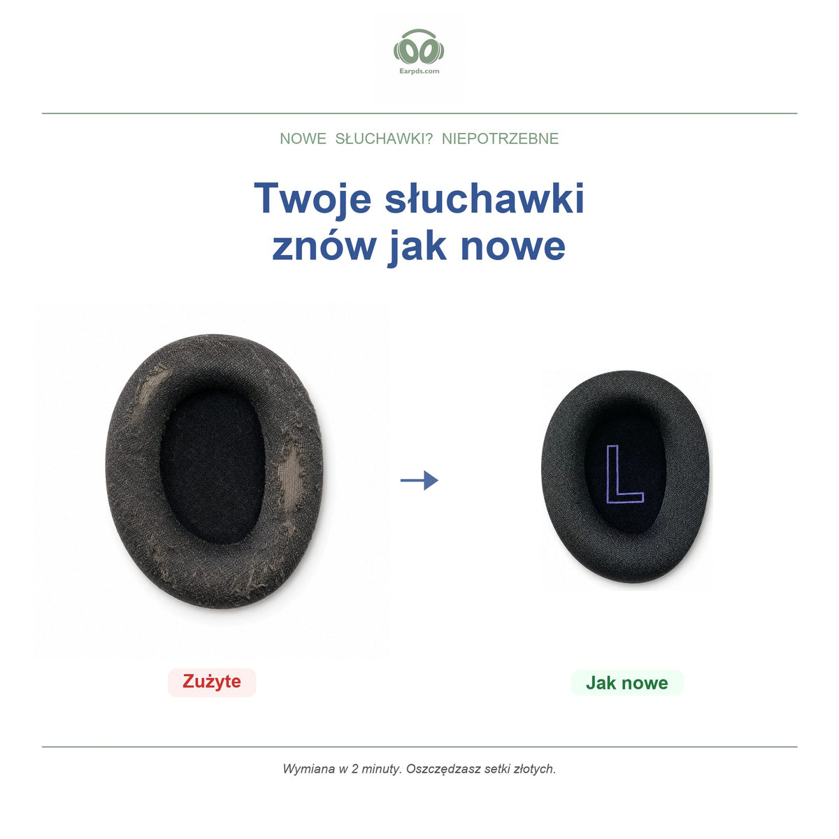 Wymienne gąbki do słuchawek Logitech G522 / A20 X, przed i po