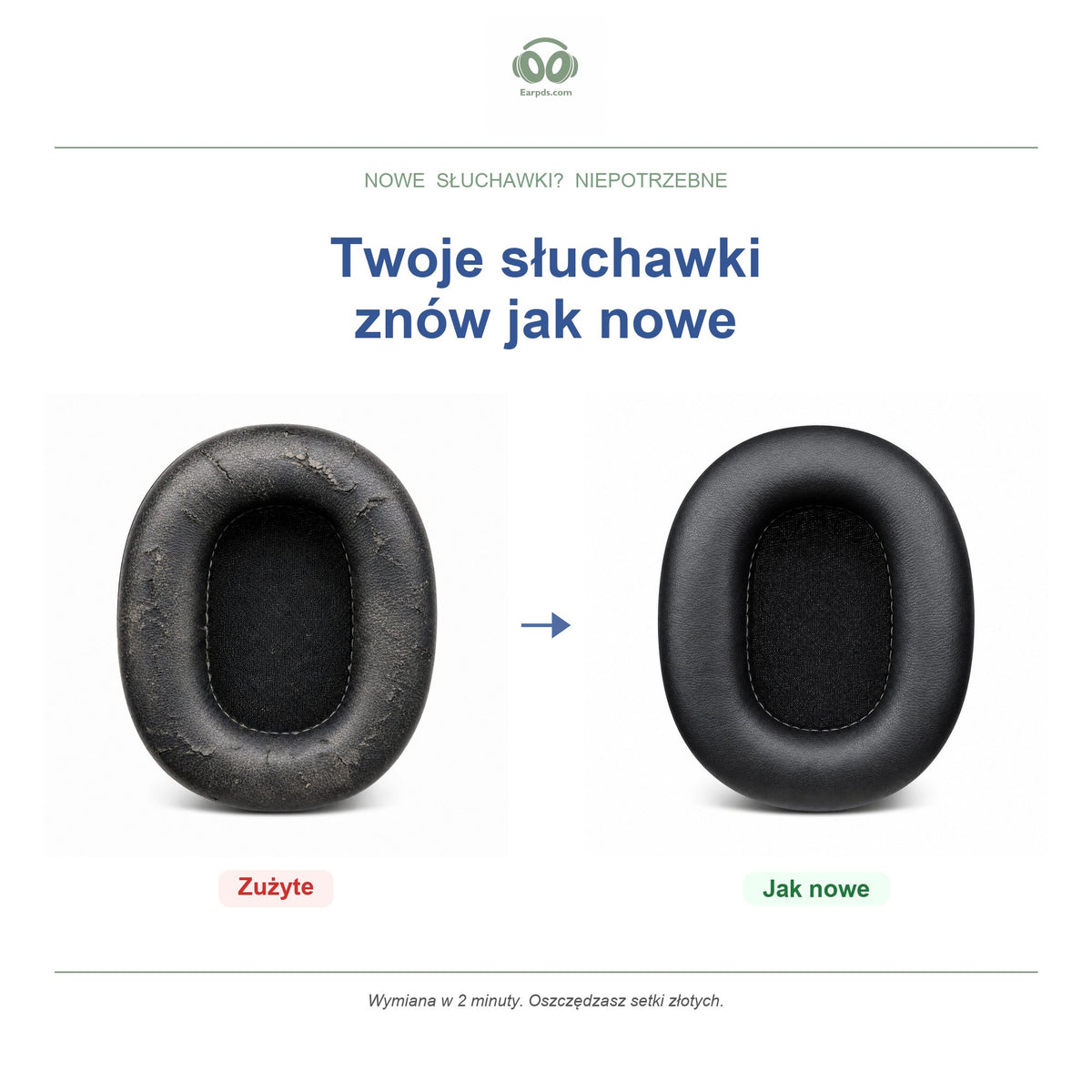 Gąbki do słuchawek Audio-Technica M-Series, wymienne, przed i po