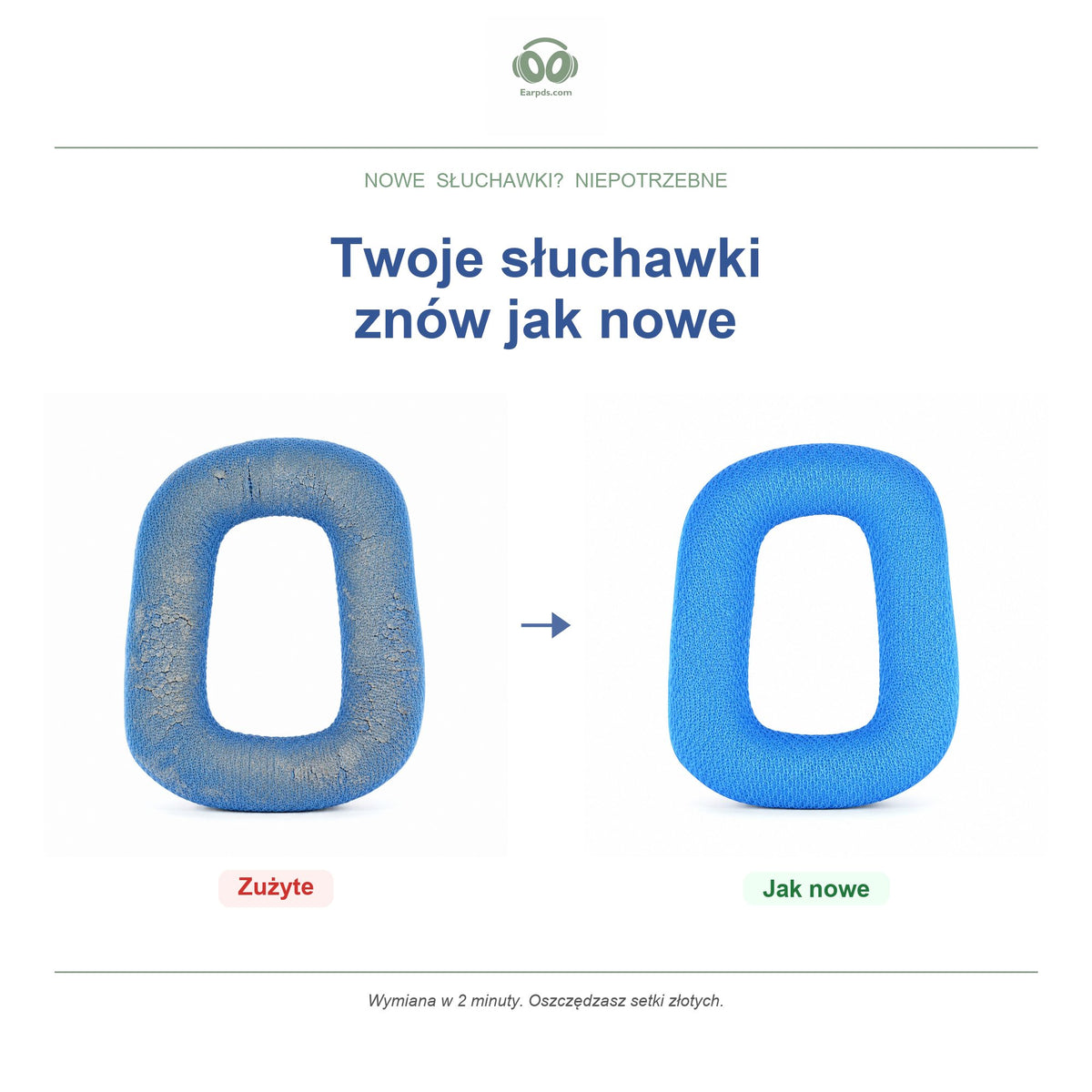Wymienne gąbki do słuchawek Logitech G430 / G230 Series, przed i po