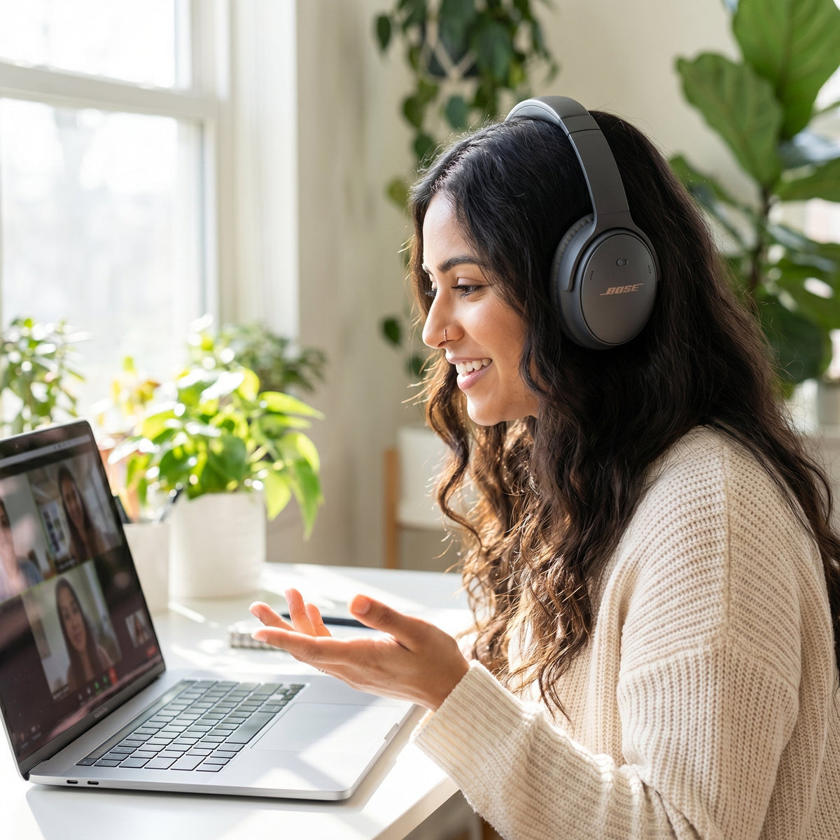 Replacement ear pads for Bose QC45 Series, in use