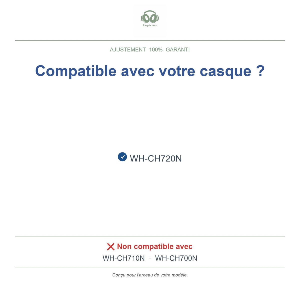 Arceau pour Sony WH-CH720N, modèles compatibles